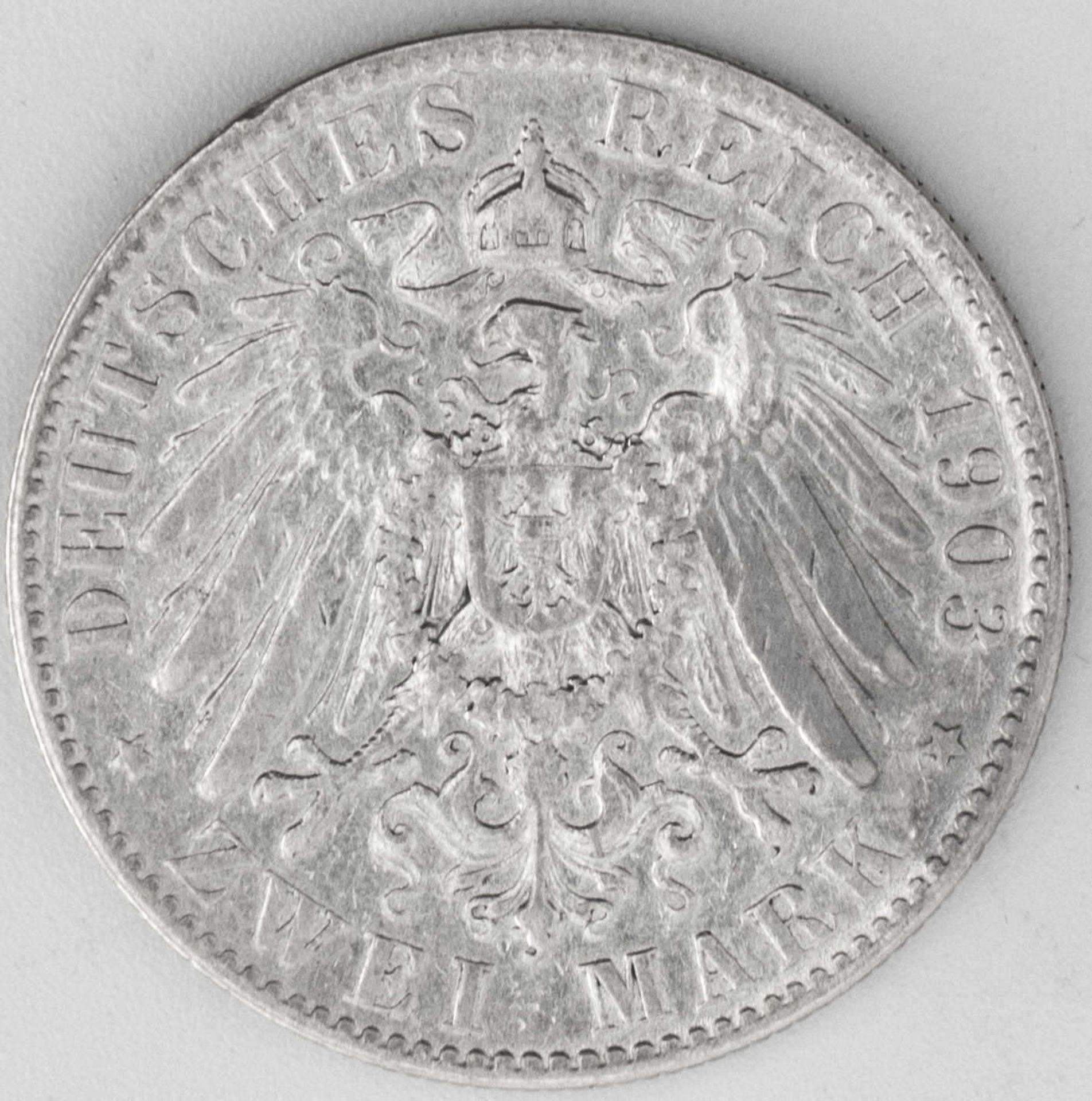 Deutsches Kaiserreich Sachsen 1903 E, 2.- Mark - Silbermünze "Georg - Koenig von Sachsen". - Bild 2 aus 2