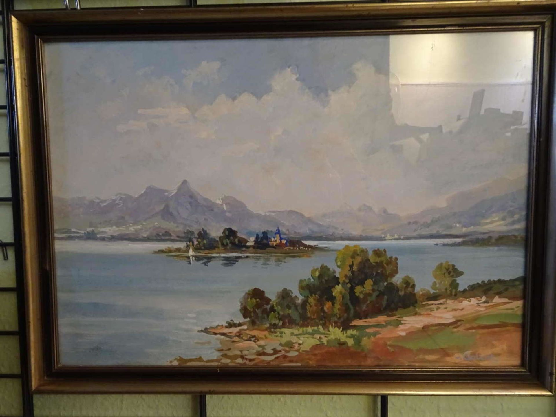 Gerd v. Galentz, watercolor on paper, "Fraueninsel Chiemsee", signed lower right. Framed behind