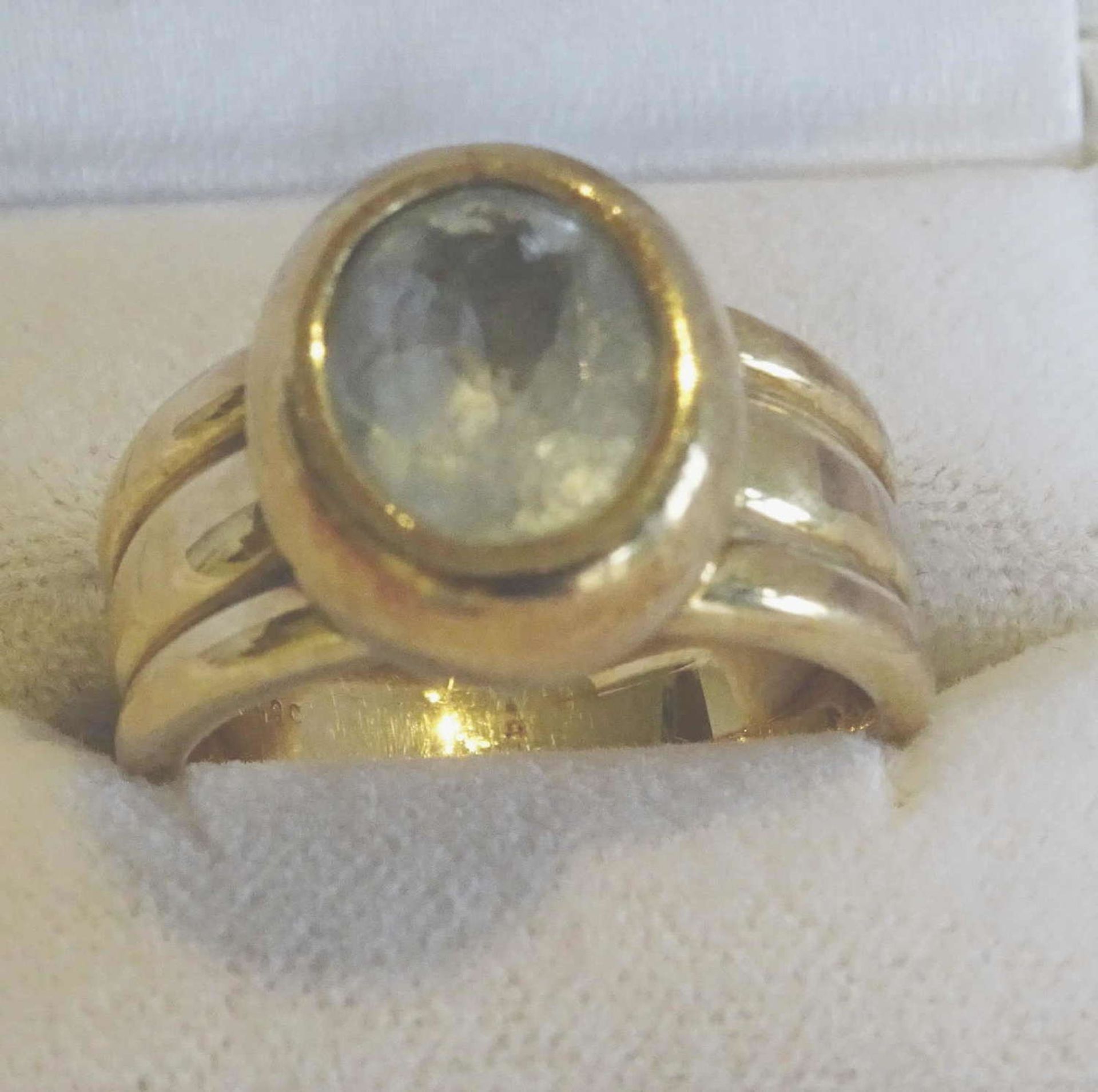 Women's ring, 585 gold, set with 1 aquamarine. Manual work. Ring size 54.Weight approx. 14.4