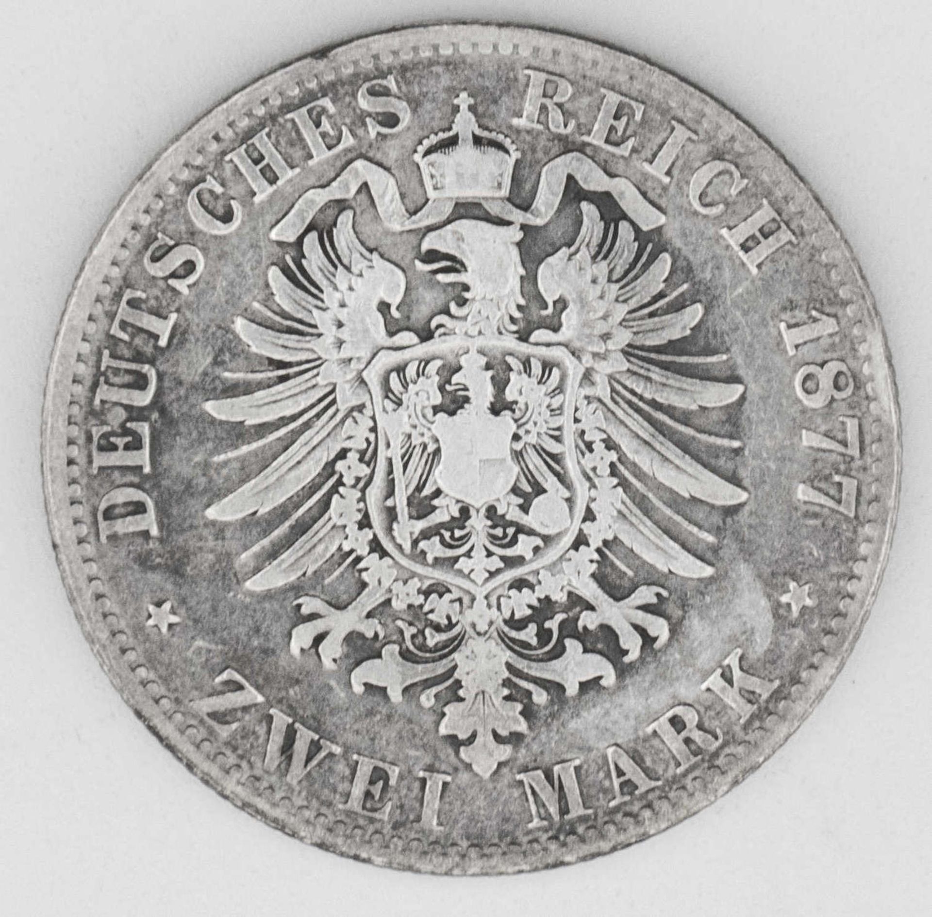 Deutsches Kaiserreich Bayern 1877 D, 2.- Mark - Silbermünze "Ludwig II.". Jaeger: 41. Gewicht: ca. - Bild 2 aus 2