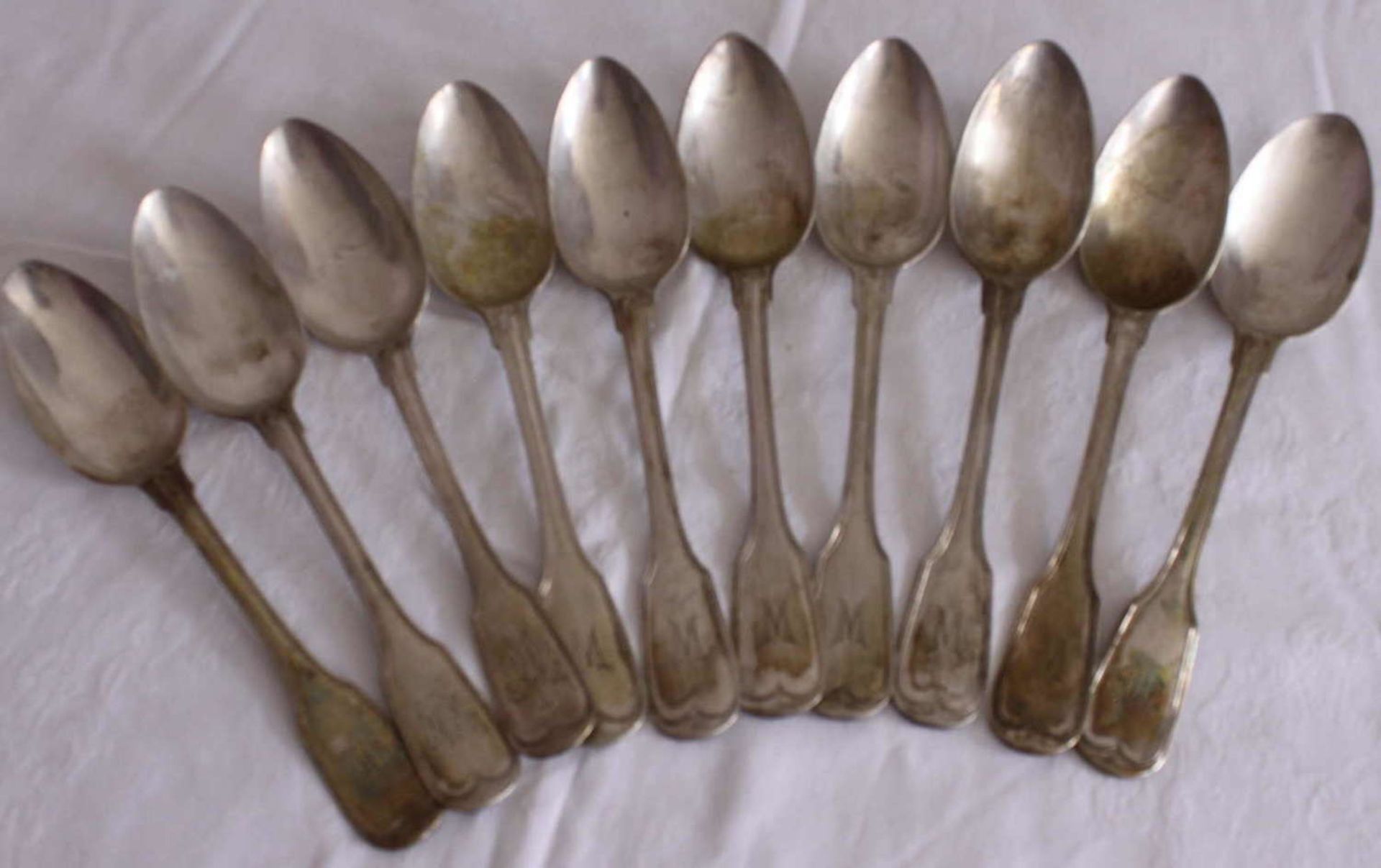 10 soup spoons, 800 silver, same series. With the monogram "M". Total weight about 700 gr - Image 2 of 2