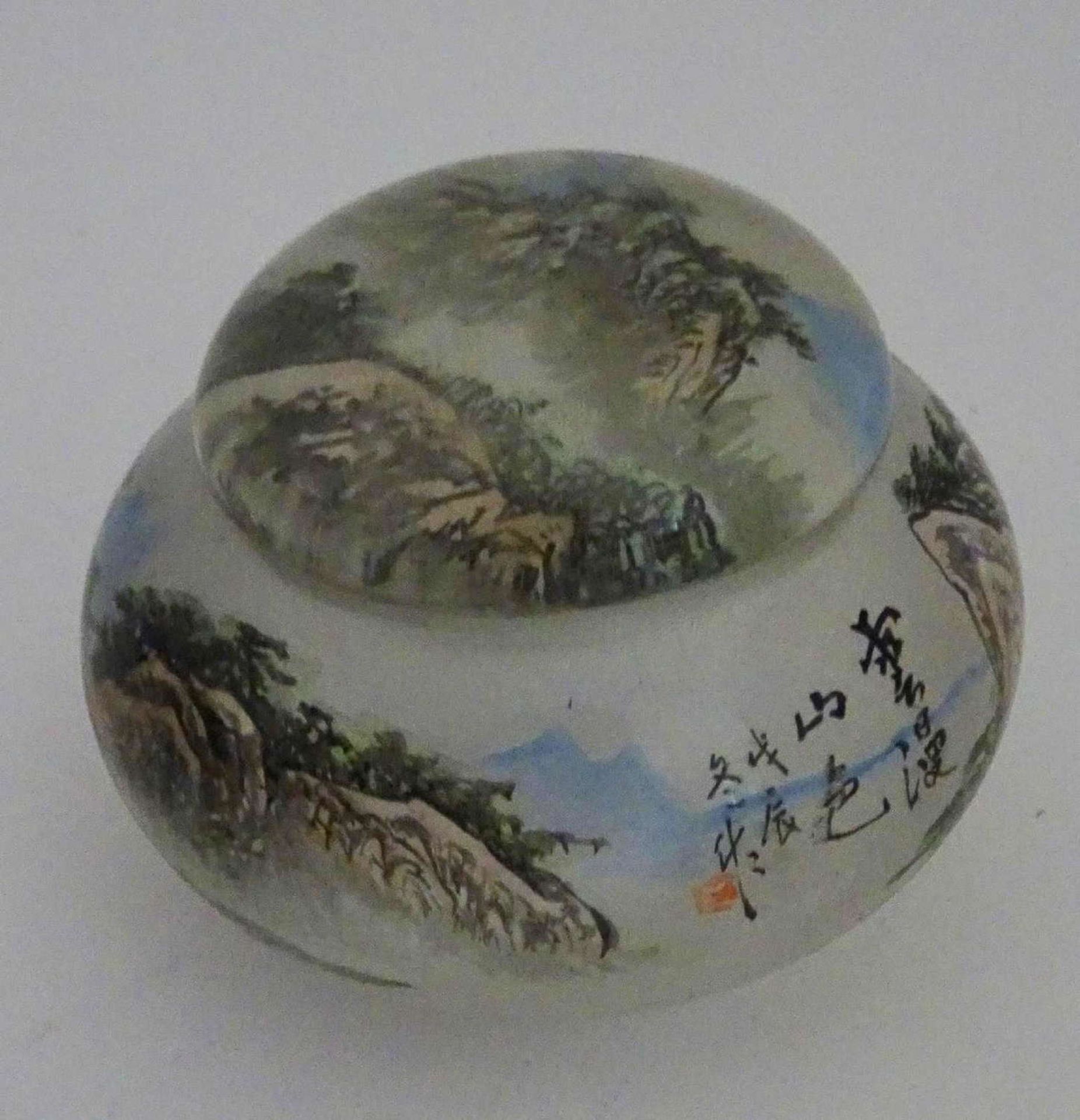 China, beautiful glass lid box with fine interior painting of a Chinese landscape. Republic of time,