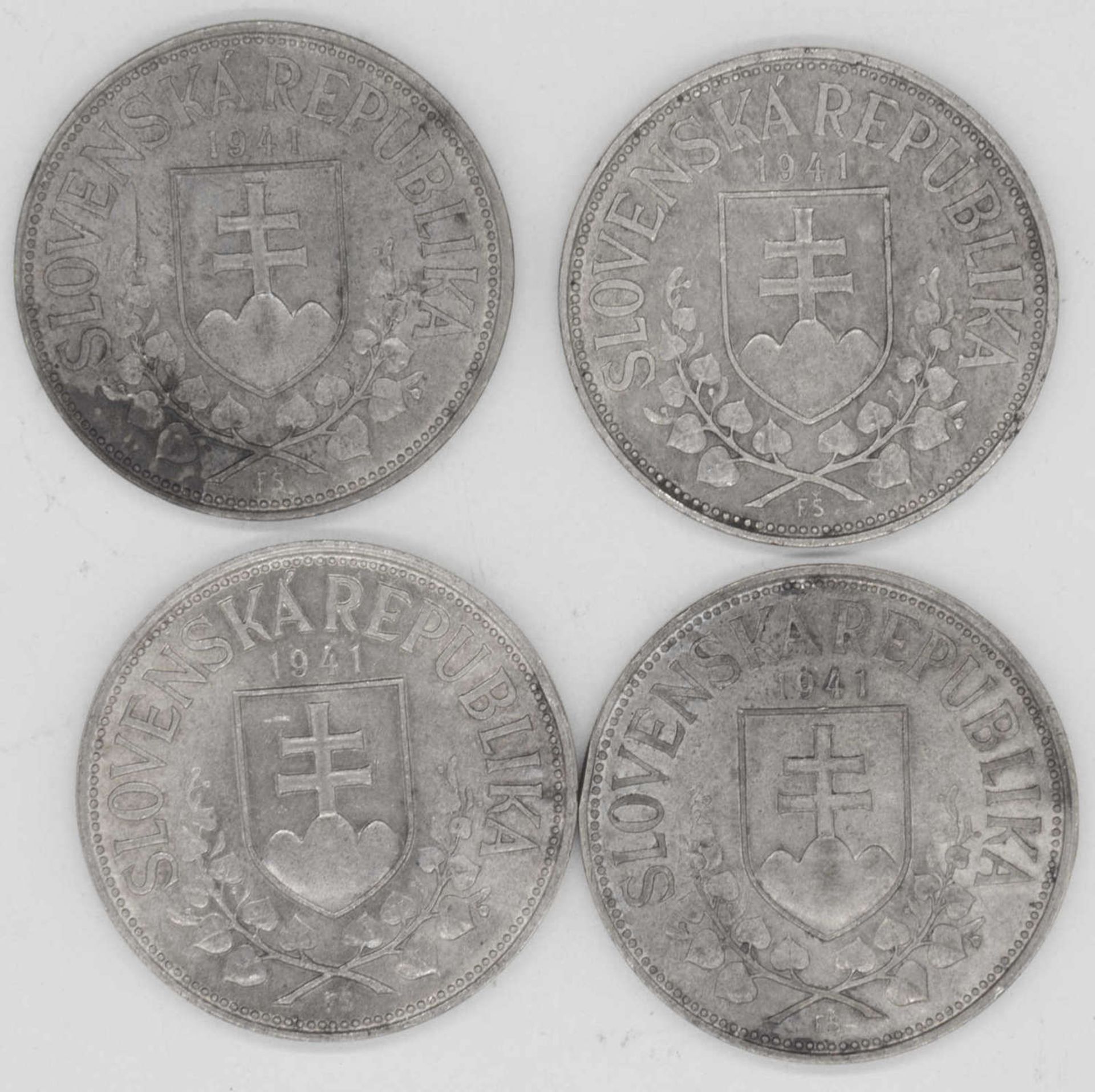 Slowakei 1941, 4 x 20 Korun - Silbermünzen St. Kyrill und St. Methodius. Gesamtgewicht: ca. 59,8 - Image 2 of 2