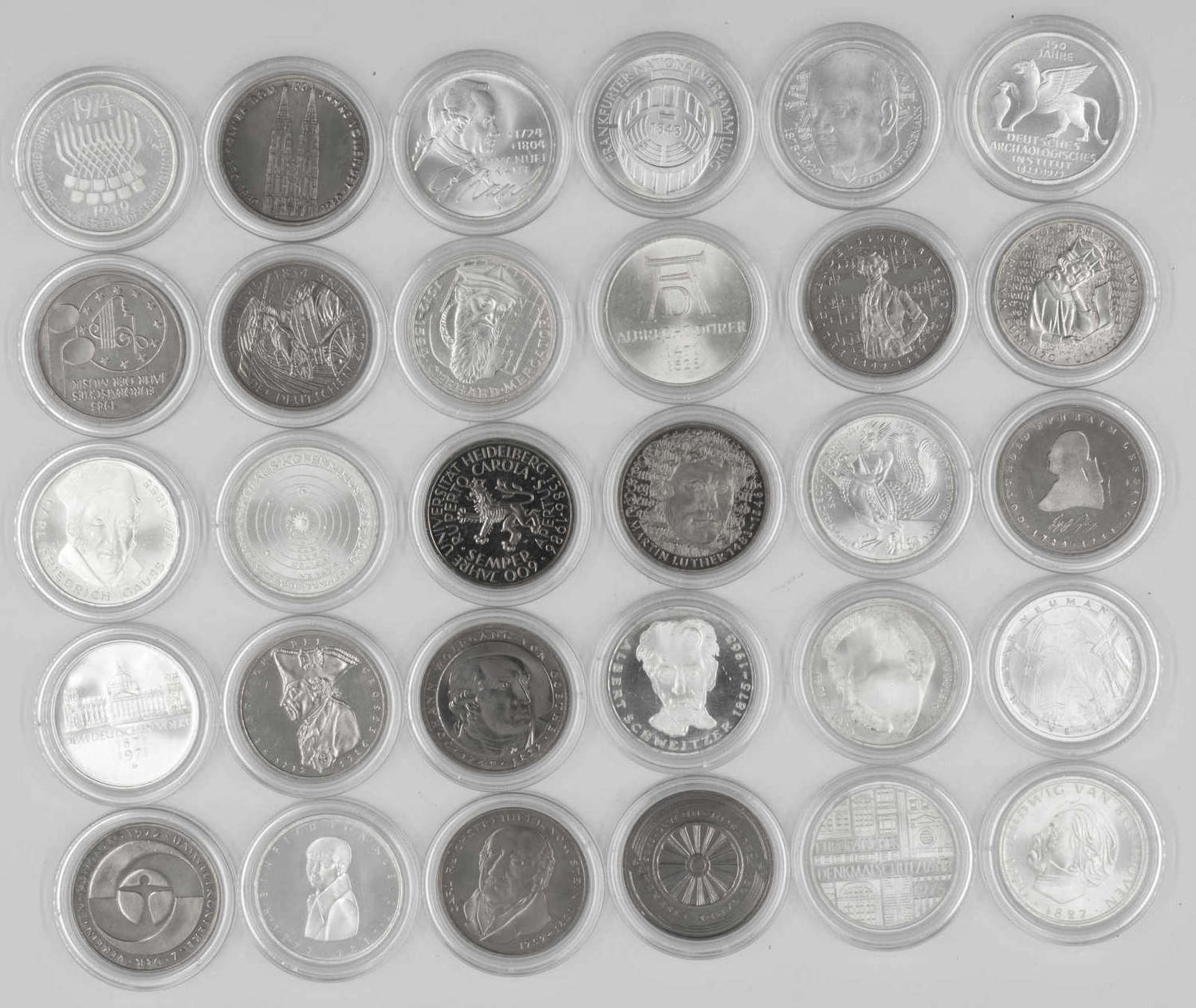 BRD 1969/86, Lot 5.- DM - Gedenkmünzen, alle von 1969 - 1986, (Otto Hahn, Jaeder 426, Karl Marx,