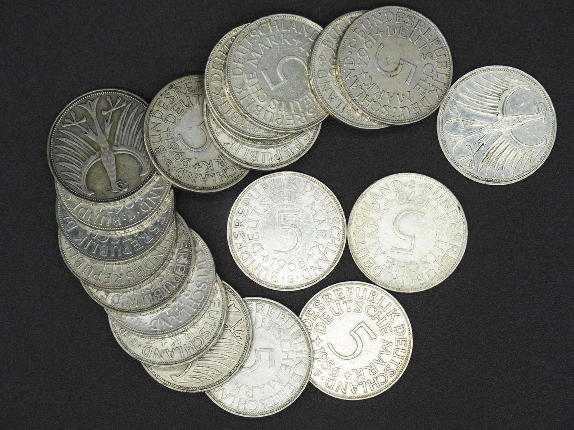 Germany, Lot 5.- DM - silver coins (silver eagle), different vintages. Mainly XF.