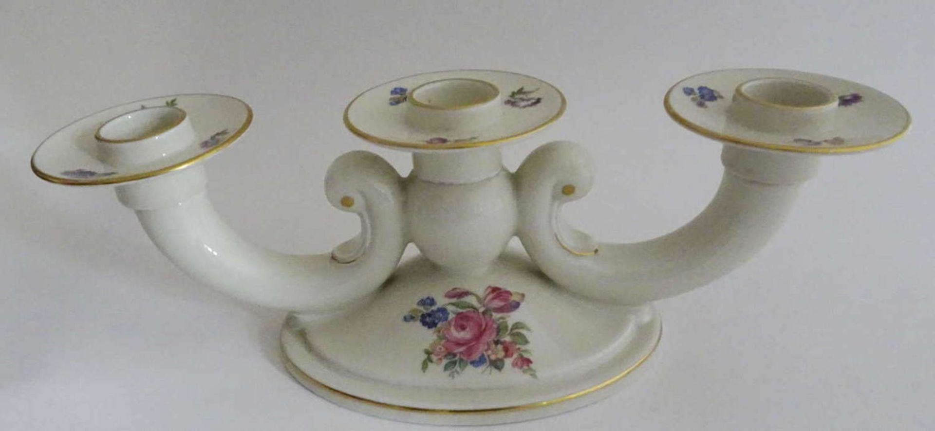 Rosenthal candle holder 3 flames with floral decoration, height about 11 cm, width about 30cm