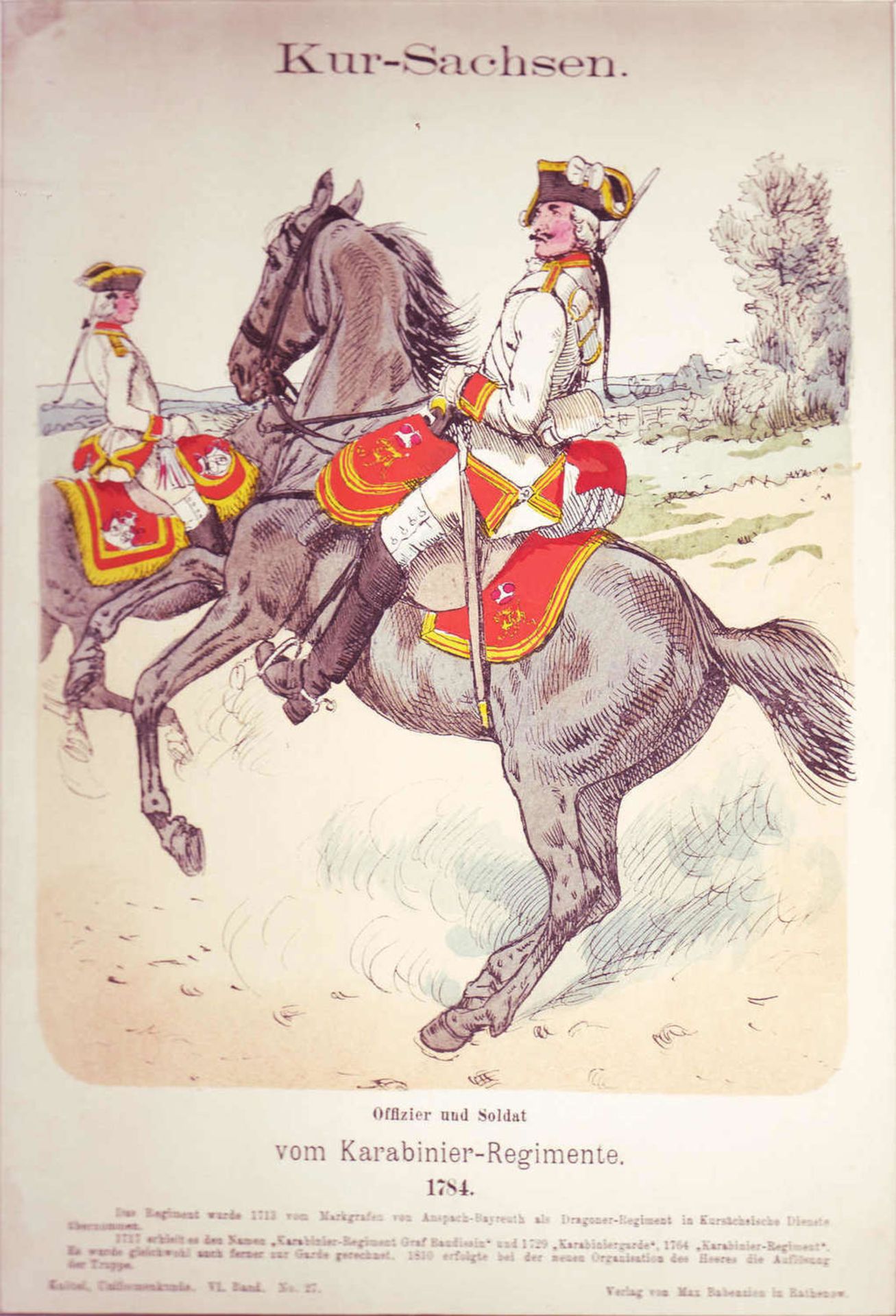 Kur-Sachsen, three copies of soldier paintings from the 18th century: cuirassier, hussar, officer - Image 3 of 3