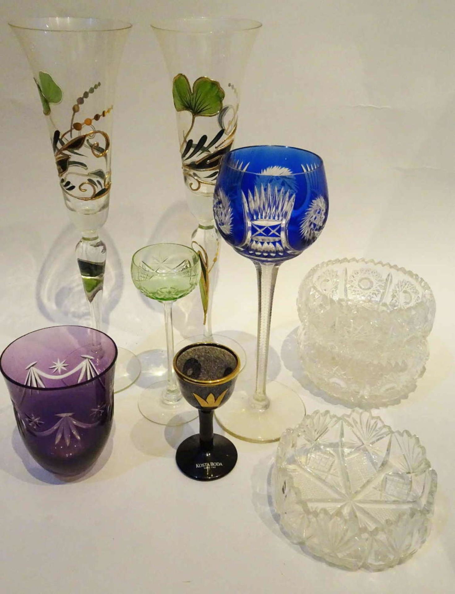 High-quality glass collection, as well 2 champagne flutes with flower painting and gold - Bild 2 aus 2