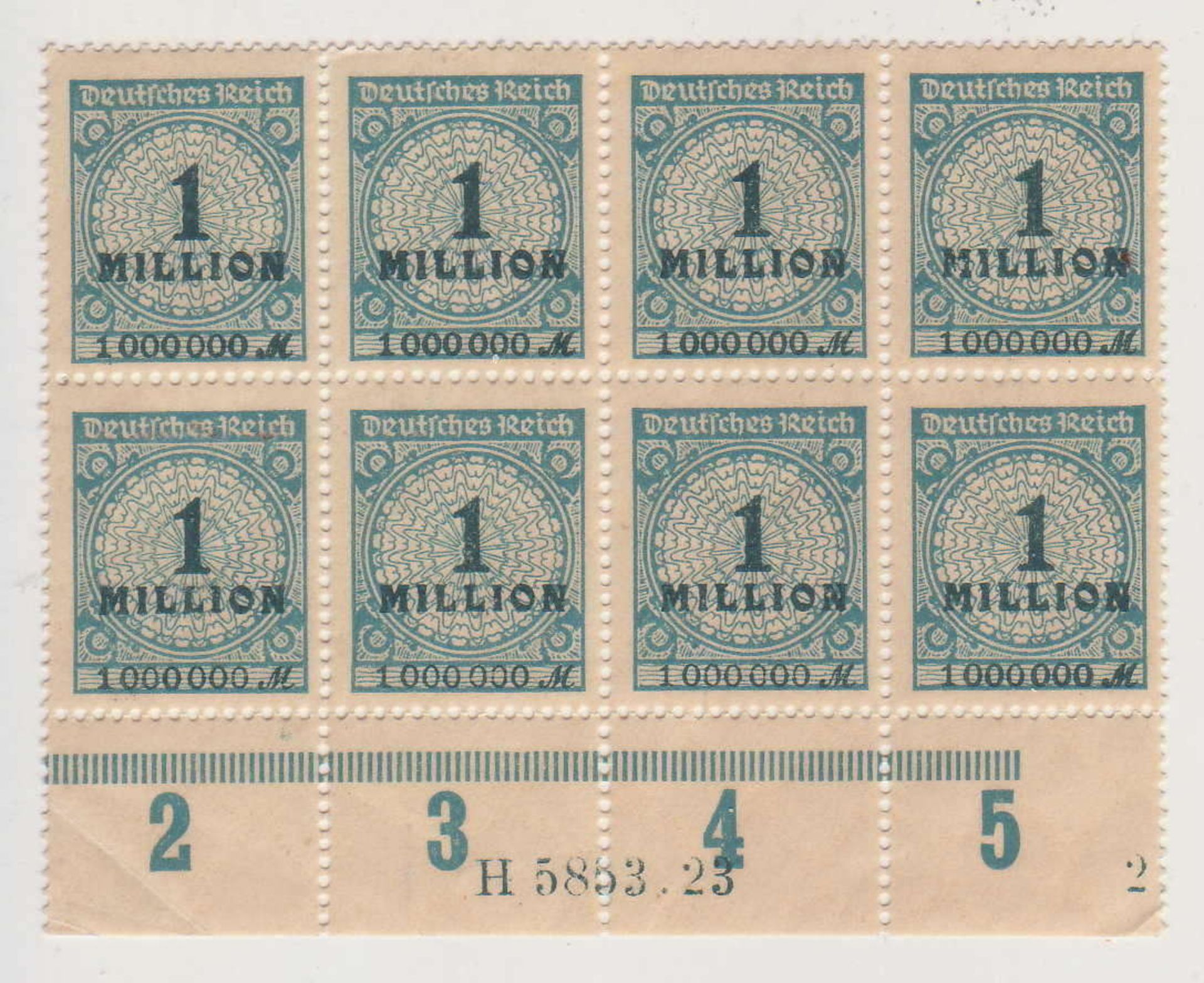 Deutsches Reich 1923, Mi. - Nr. 314 im 8er ZD mit HAN 5853.23. Postfrisch.