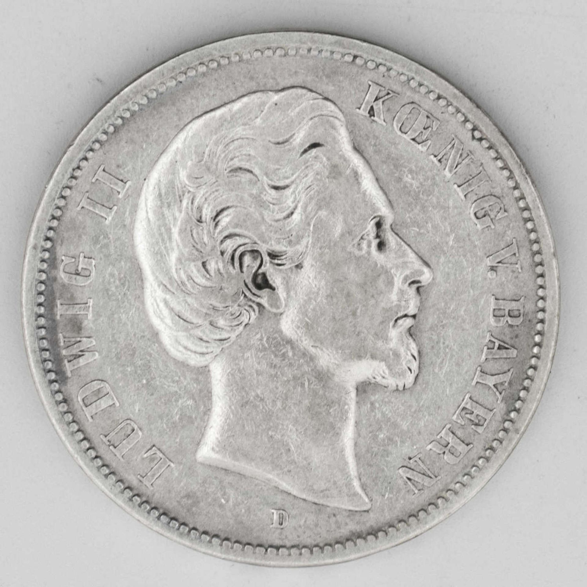 Deutsches Kaiserreich Bayern 1874 D, 5.- Mark - Silbermünze "Ludwig II.". Jaeger: 42. Gewicht: ca.