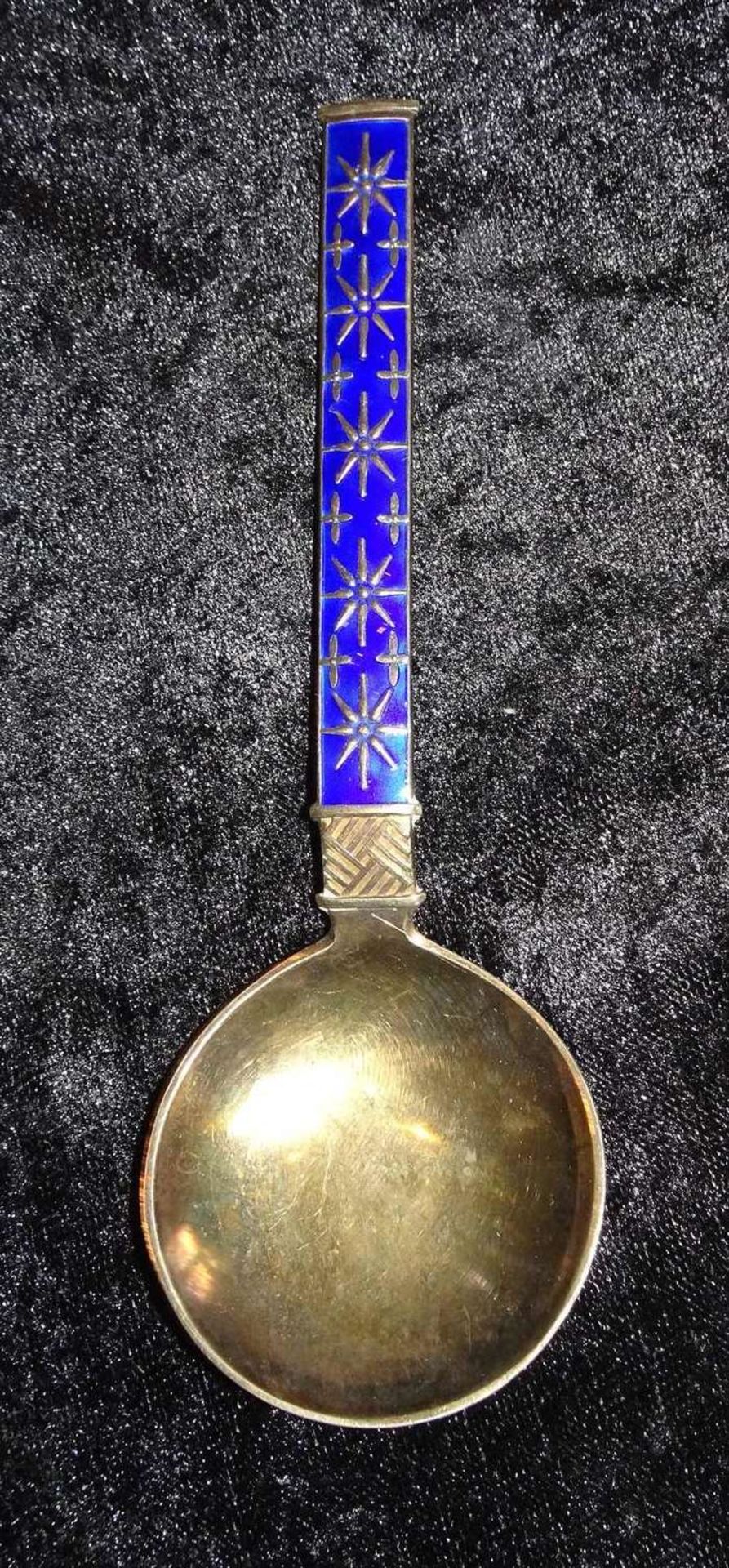 Sterling silver J. Tostrup Norway, 1 spoon / cream spoon with blue enamel. Very good condition.