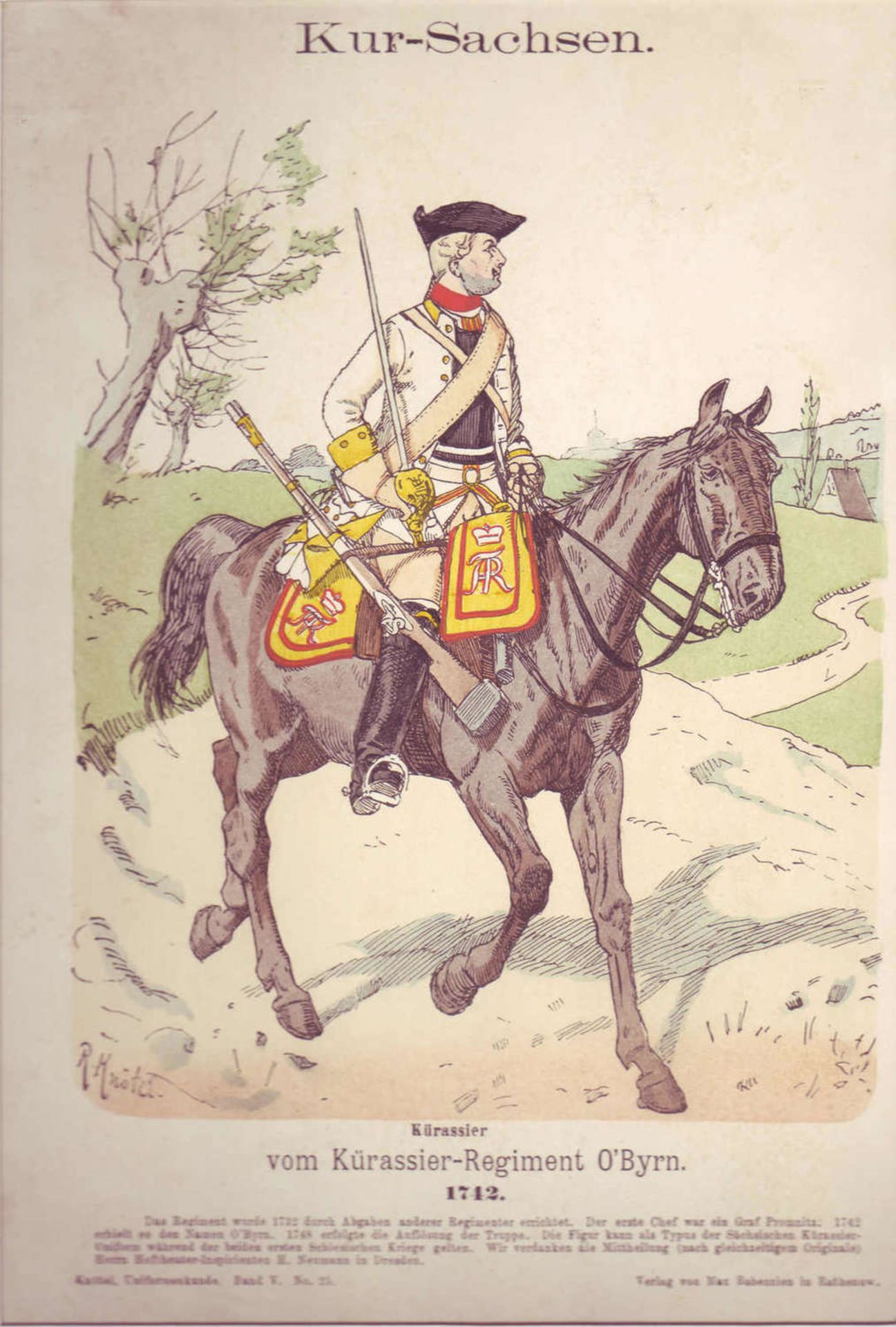 Kur-Sachsen, three copies of soldier paintings from the 18th century: cuirassier, hussar, officer