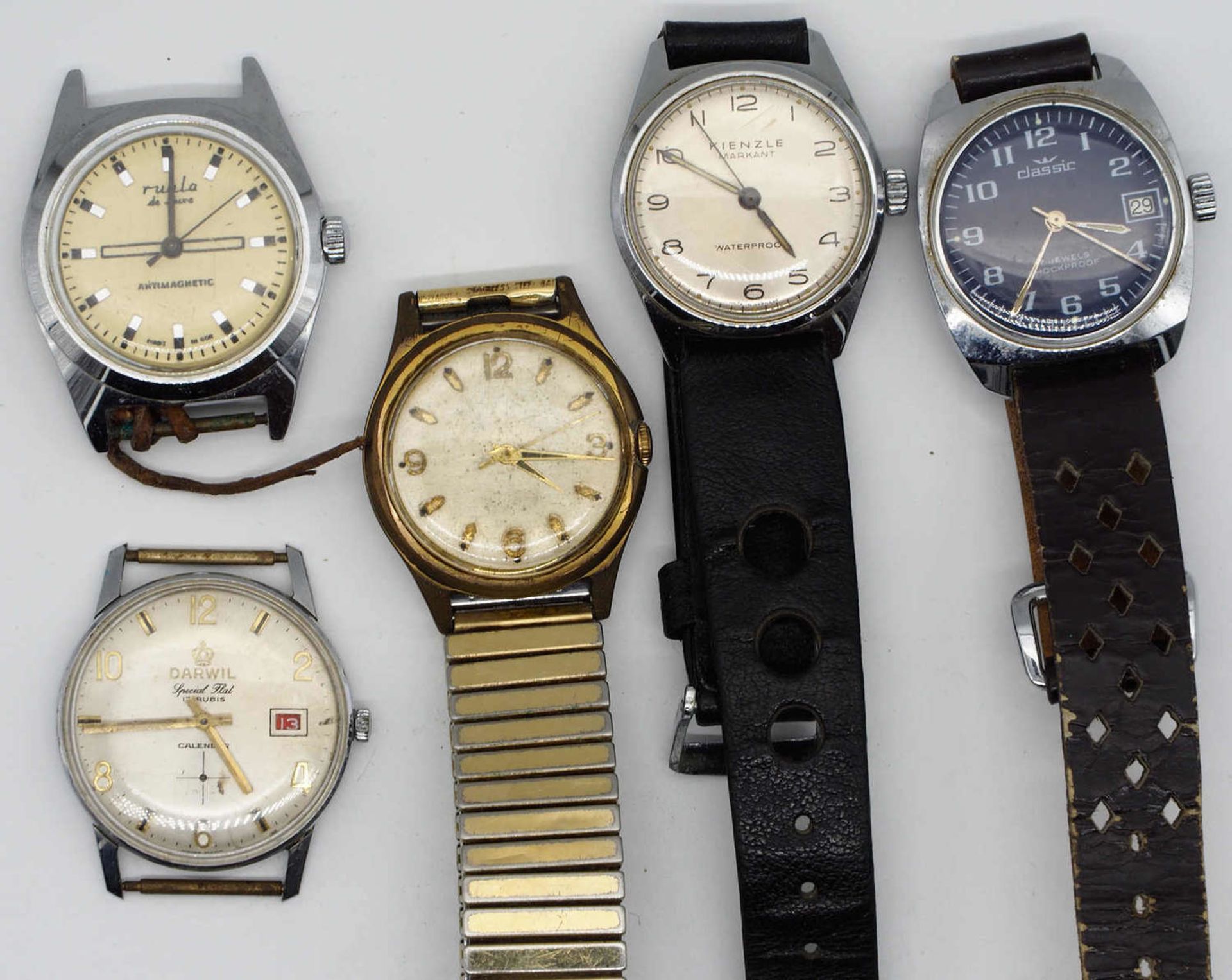 Lot Men 's wristwatches, manual winding, while Kienzle distinctive, ruhla de Luxe, Darwil Special