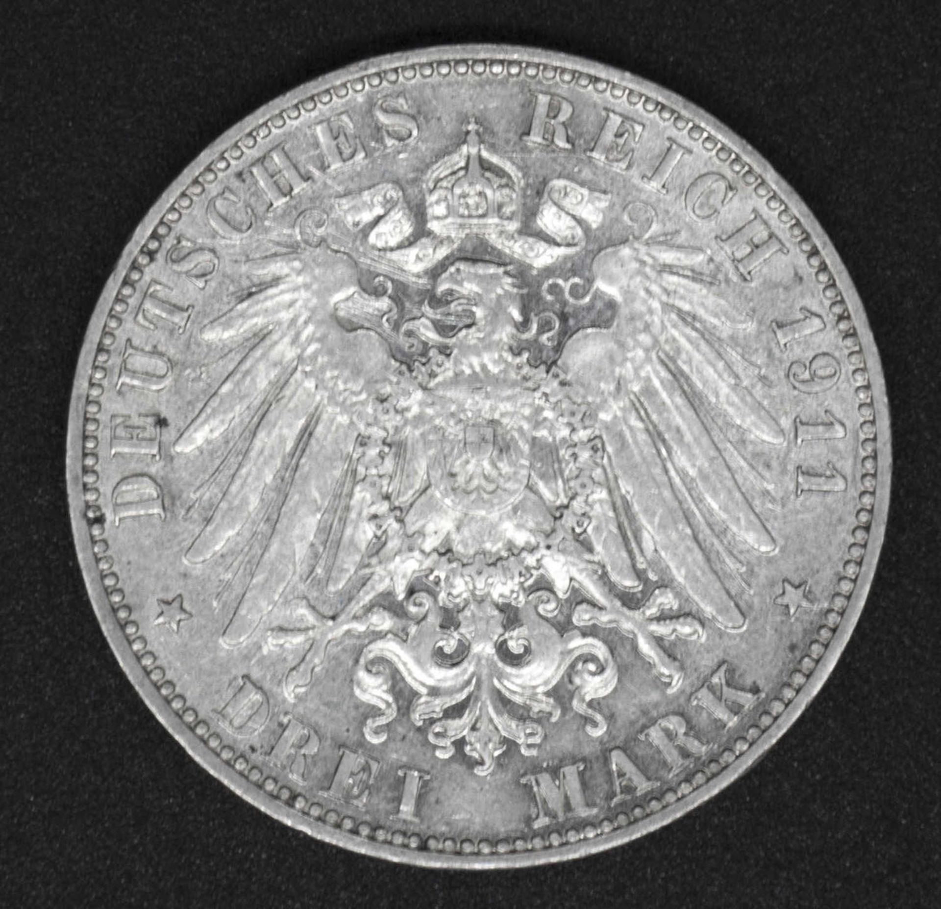 Deutsches Kaiserreich Sachsen 1911 E, 3.- Mark - Silbermünze "Friedrich August". Jaeger:135. - Bild 2 aus 2