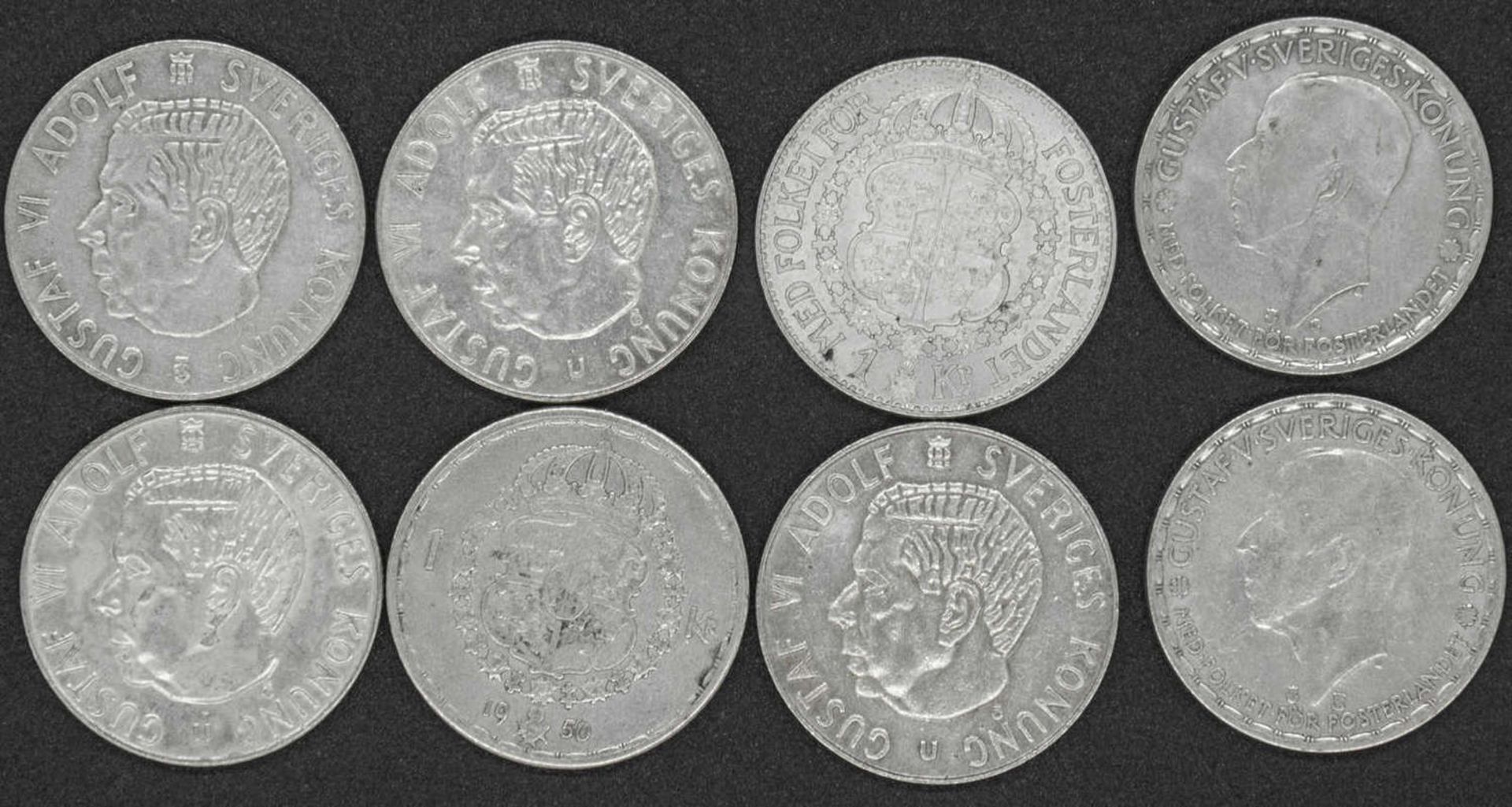 Schweden 1936/ 67, 8 x 1 Krone - Silbermünzen, bestehend aus : 1936, 1944, 1949, 1950 (Gustaf V.), - Image 2 of 2