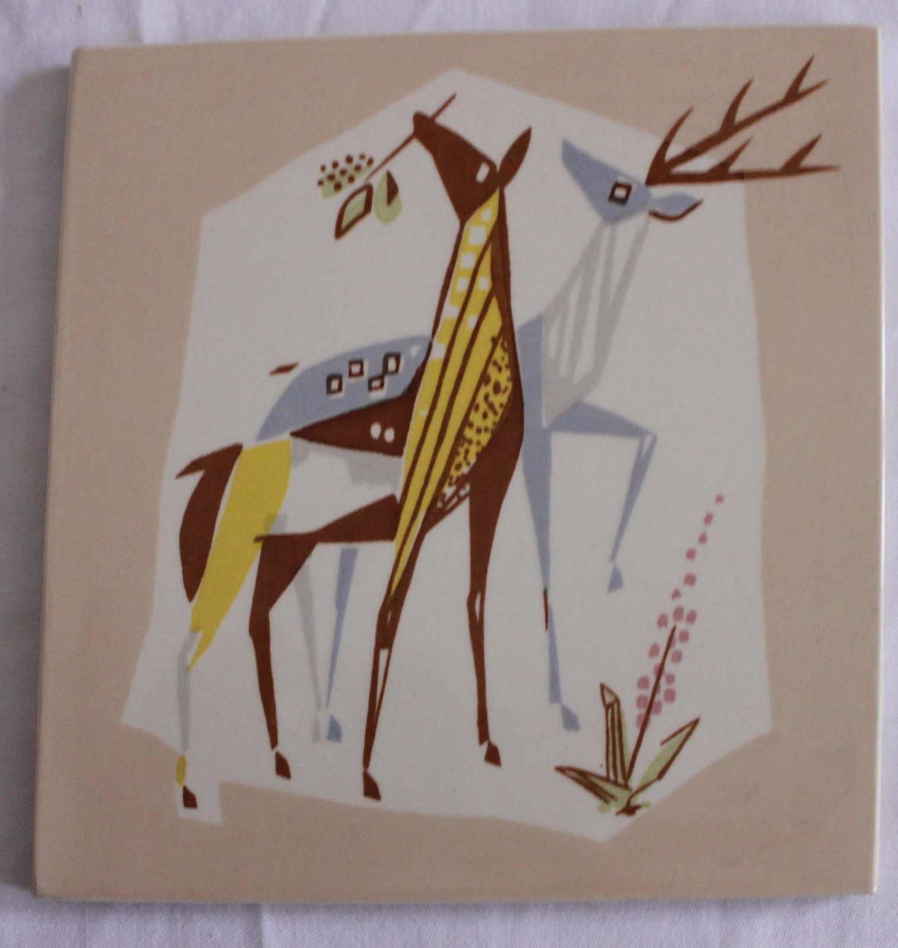 Wall tile Grünstadter Keramik, deer motif. 15x15 cm<