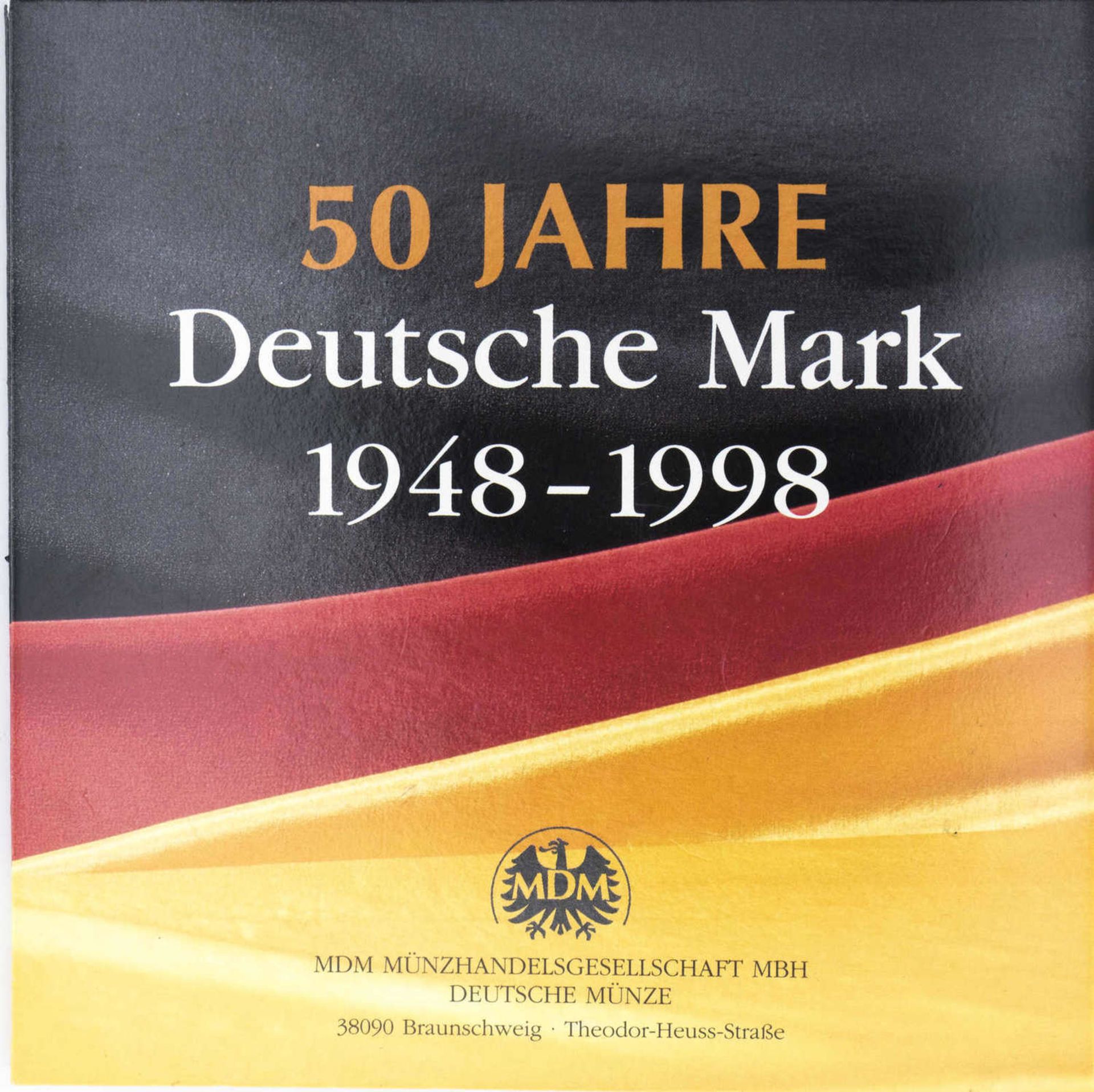 BRD 1998, Münzset "50 Jahre Deutsche Mark". Mit Gedenkmedaille. Erhaltung: stgl. - Image 3 of 3
