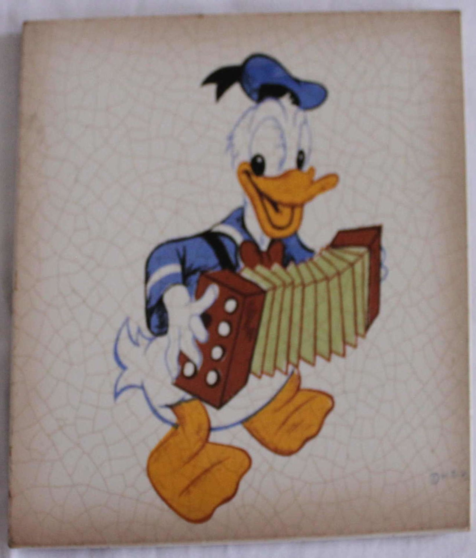 Wall tile Grünstadter Keramik, Donald Duck motif. With wall mounting. 15x15 cm<