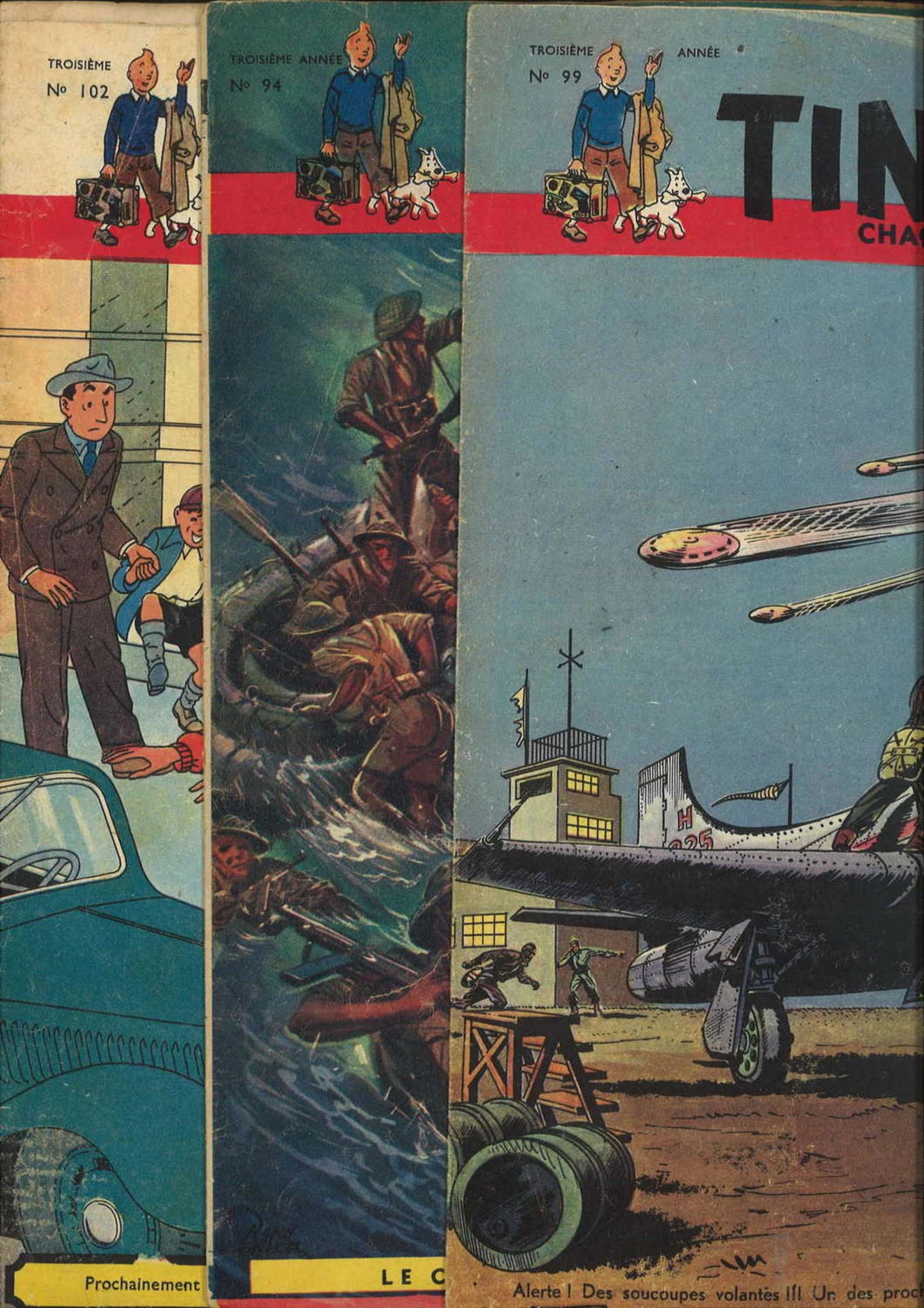 3 comic "Tintin - Chaque Jeudi", here No. 94 - 10 Aout 1950, No. 99 - 14 September 1950 and No.