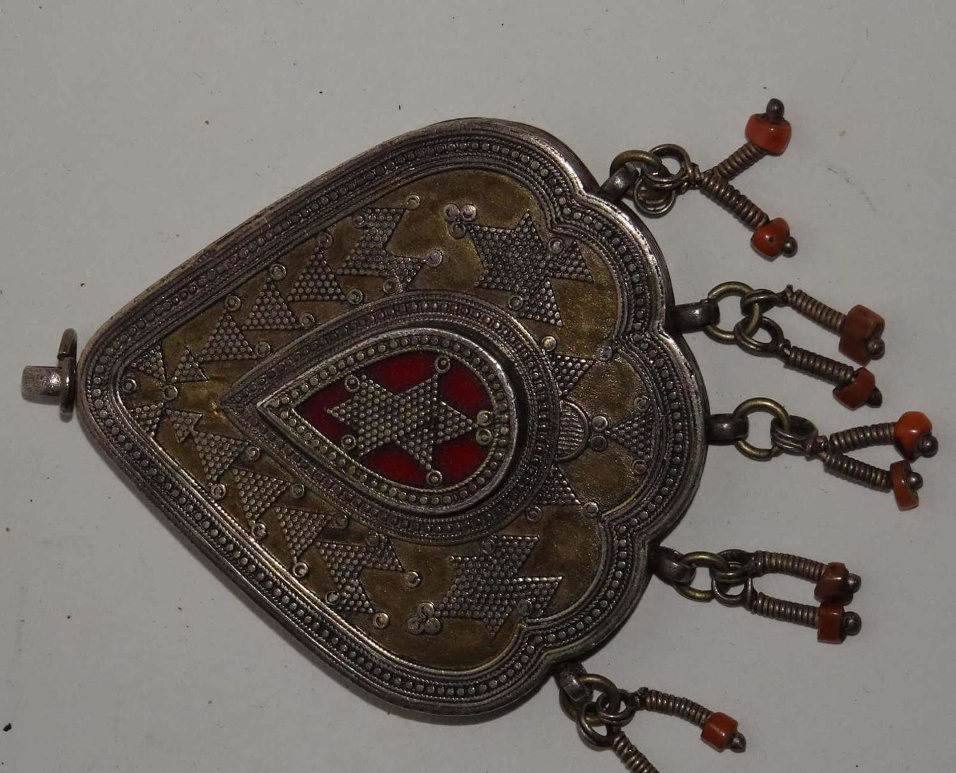 antique pendant made of silver, coral and glass slides. Please visit!antiker Anhänger aus Silber,