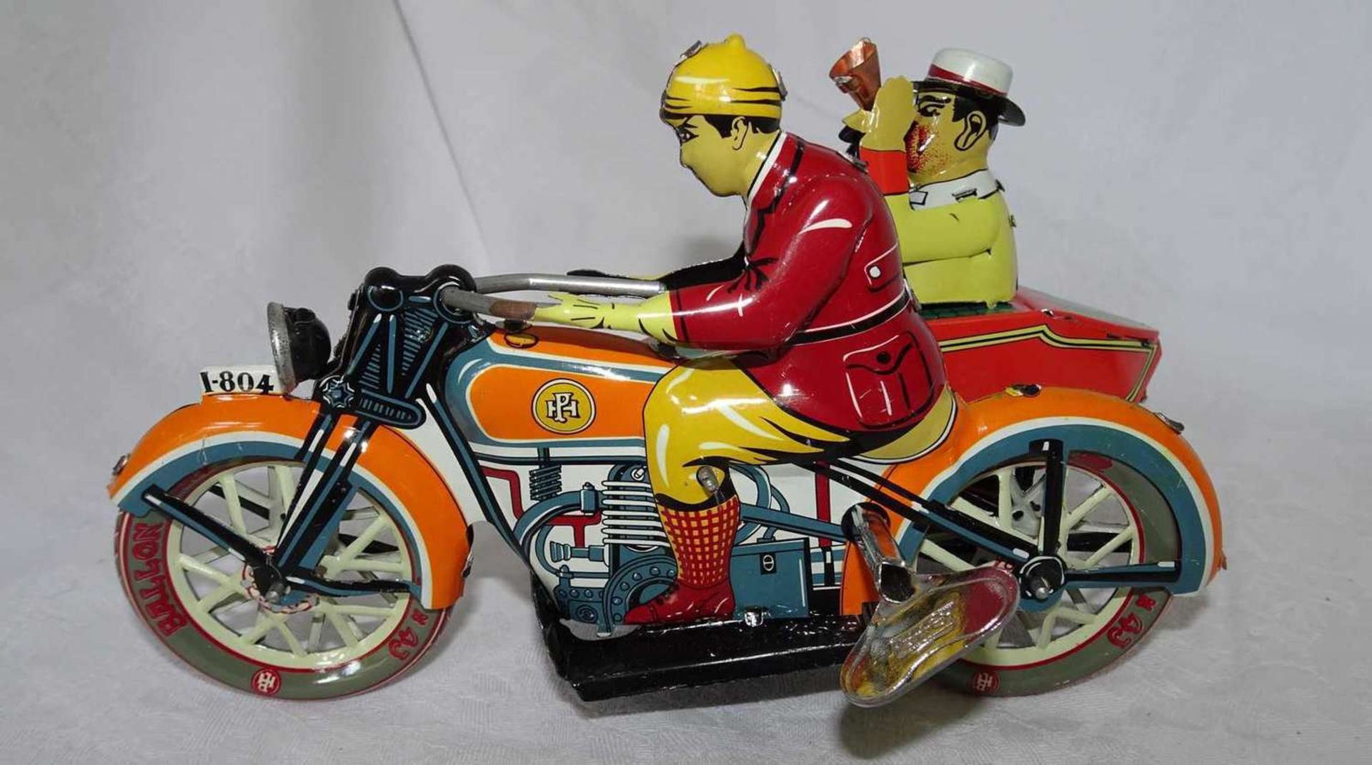 Tin toys - motorcycle with sidecar. With key winding - key available. Retro.Blechspielzeug -