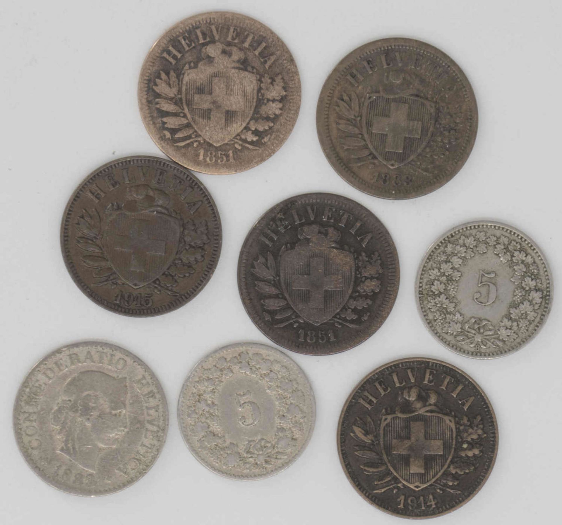 Schweiz 1851/1915, Lot Umlaufmünzen, bestehend aus 2.-, 5.- und 10 Rappen. Erhaltung: ss.Schweiz