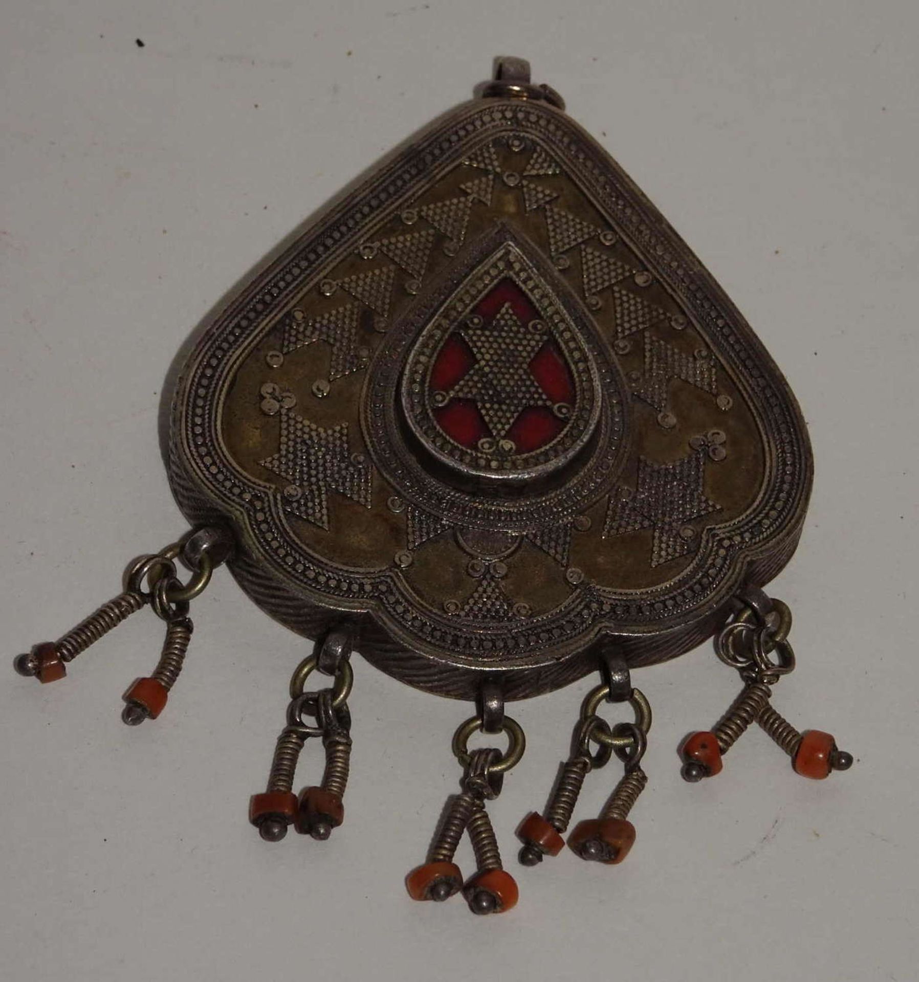 antique pendant made of silver, coral and glass slides. Please visit!antiker Anhänger aus Silber, - Bild 2 aus 2