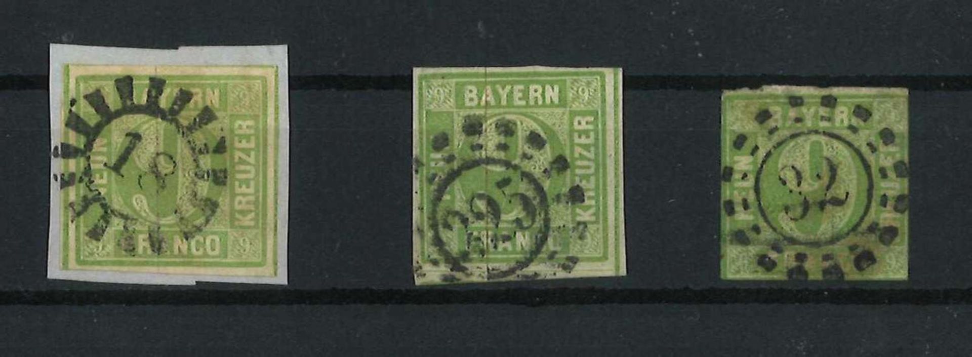 Old German States Bavaria 1850, Michel 5 (3x), Wertziffer im schl. Circle, stampedAltdeutschland