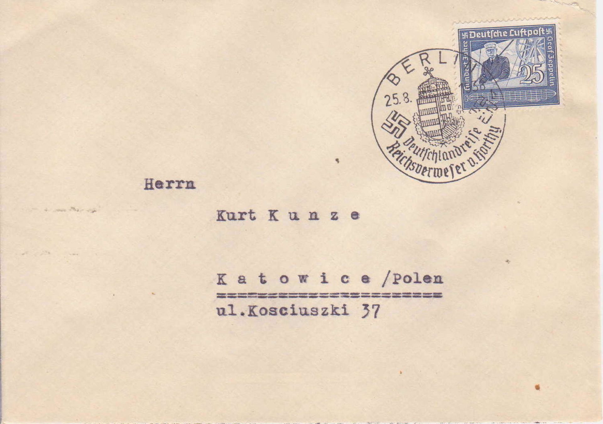 Deutsches Reich 1938, Beleg nach Katowice / Polen mit Mi. - Nr. 669, Sonderstempel.Deutsches Reich