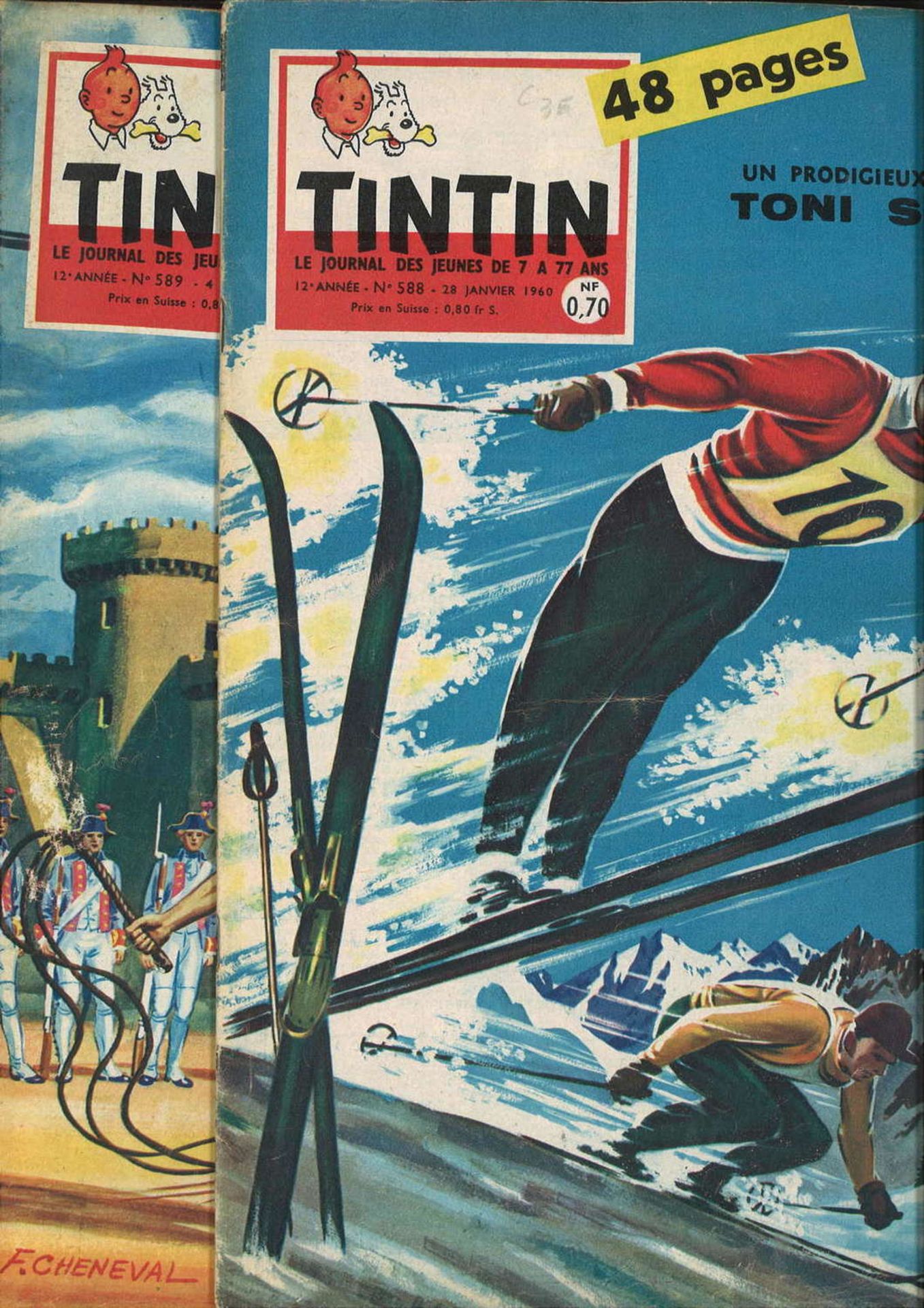 2 comic "Tintin - Chaque Jeudi", here No. 589 - 4 Février 1960 and No. 588 - 28 Janvier 19602