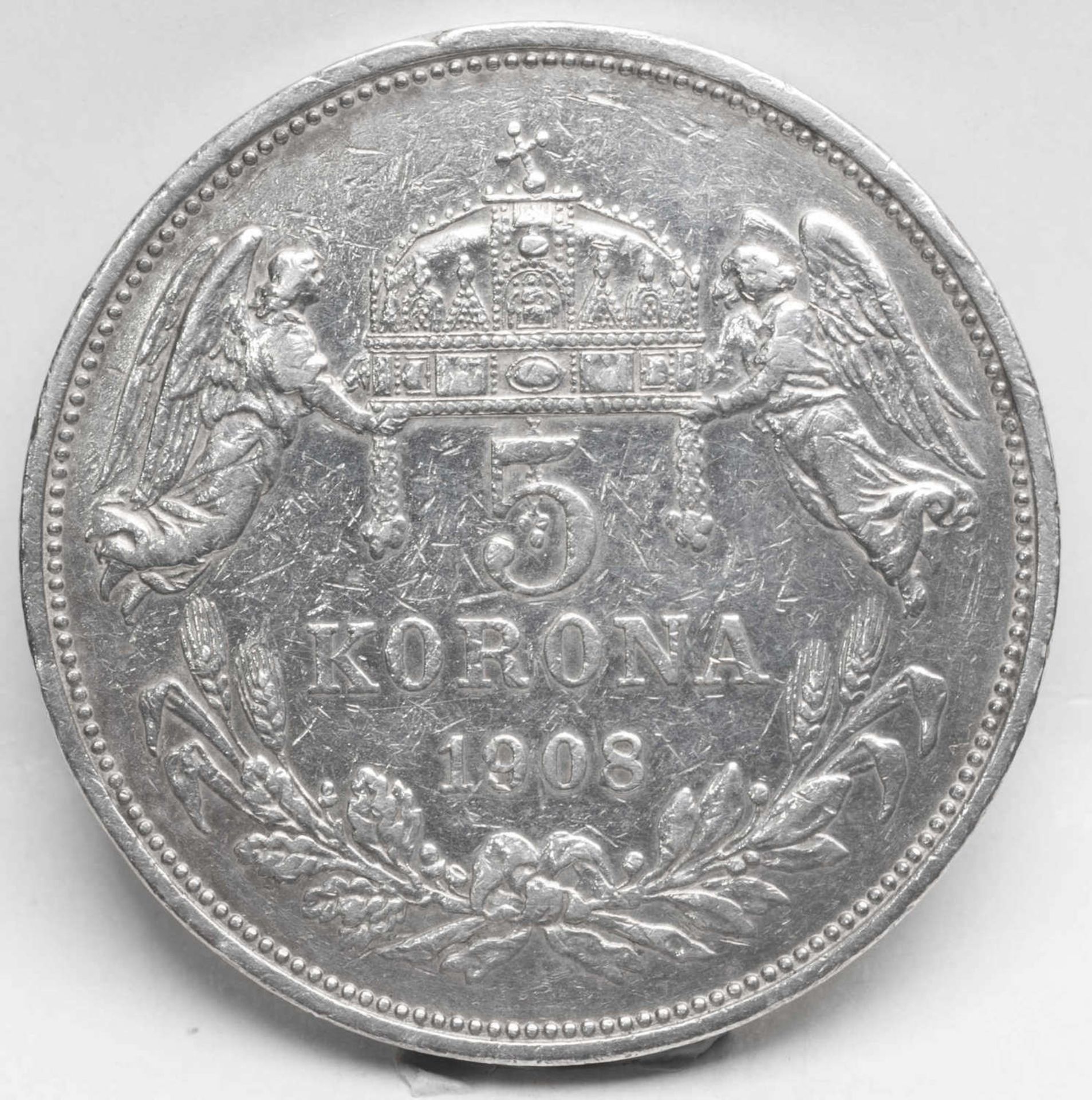 Österreich - Ungarn 1908, 5.- Korona - Silbermünze "Franz Joseph I.". Erhaltung: vz.Österreich - - Bild 2 aus 2