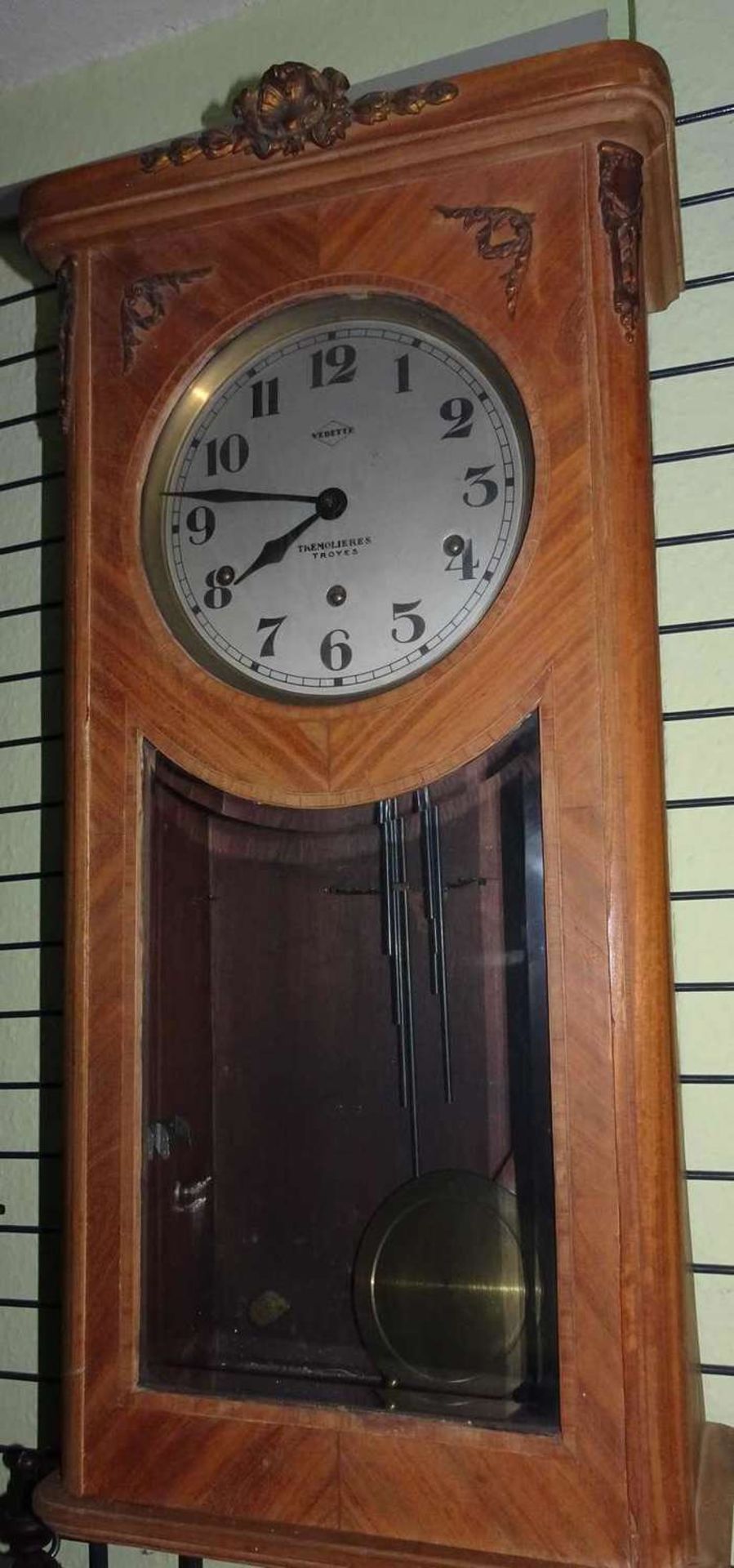 Wall clock, "Vedette Tremolieres Trojes", around 1940, with signs of wear, dimensions approx. 75 x