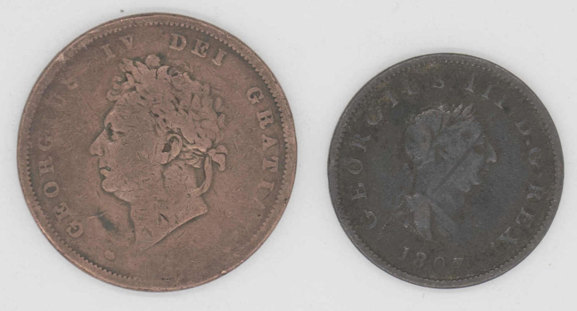 Großbritannien 1807/18.., zwei Kupfer - Münzen: George III. und George IV.Großbritannien 1807/