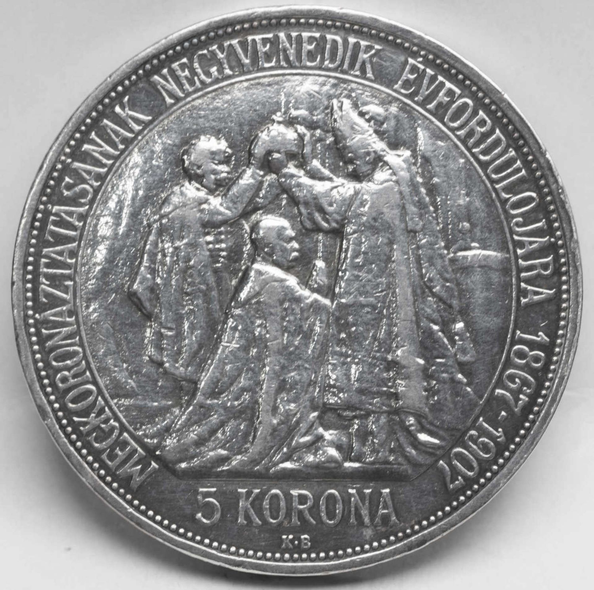 Österreich - Ungarn 1907 KB, 5.- Korona - Silbermünze "Franz Joseph I. - anlässlich seines 40. - Bild 2 aus 2