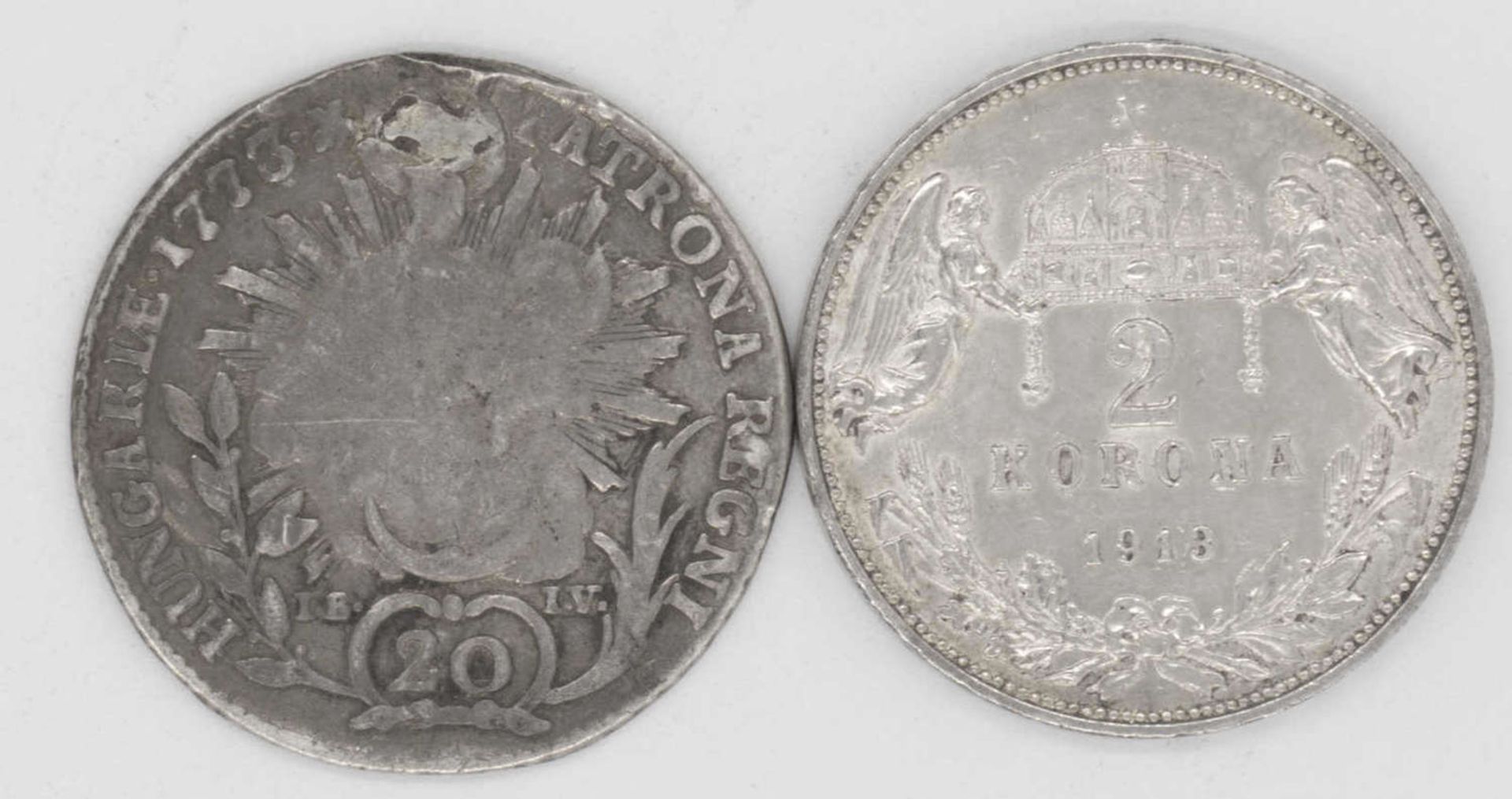 Österreich - Ungarn 1773/1913, 20 Kreuzer 1773 Maria Theresia, Erhaltung: s und 1913 2 Korona, - Image 2 of 2