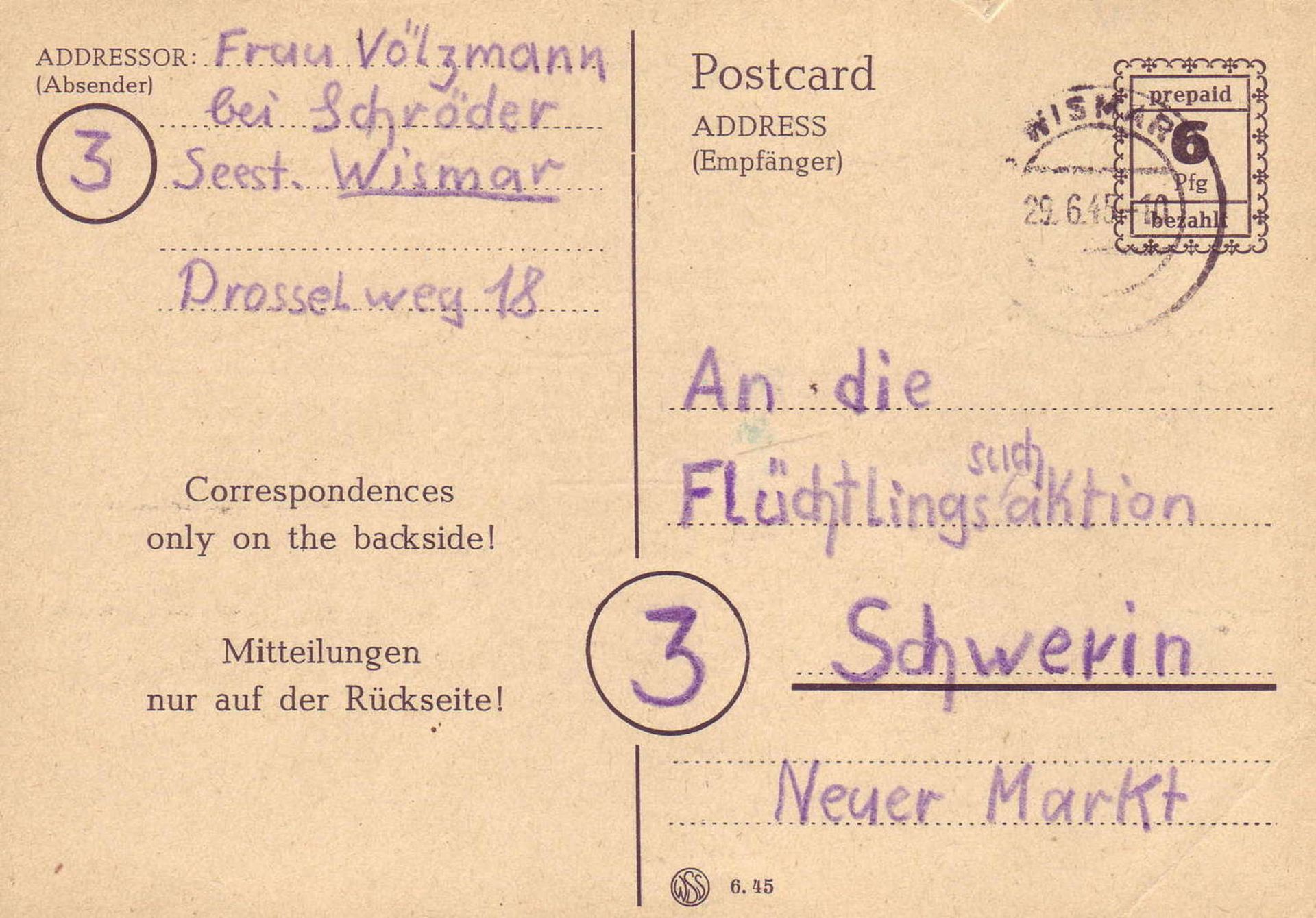 Allied Occupation British Zone 1945, makeshift editions, P792 II from Wismar to Schwerin. Checked