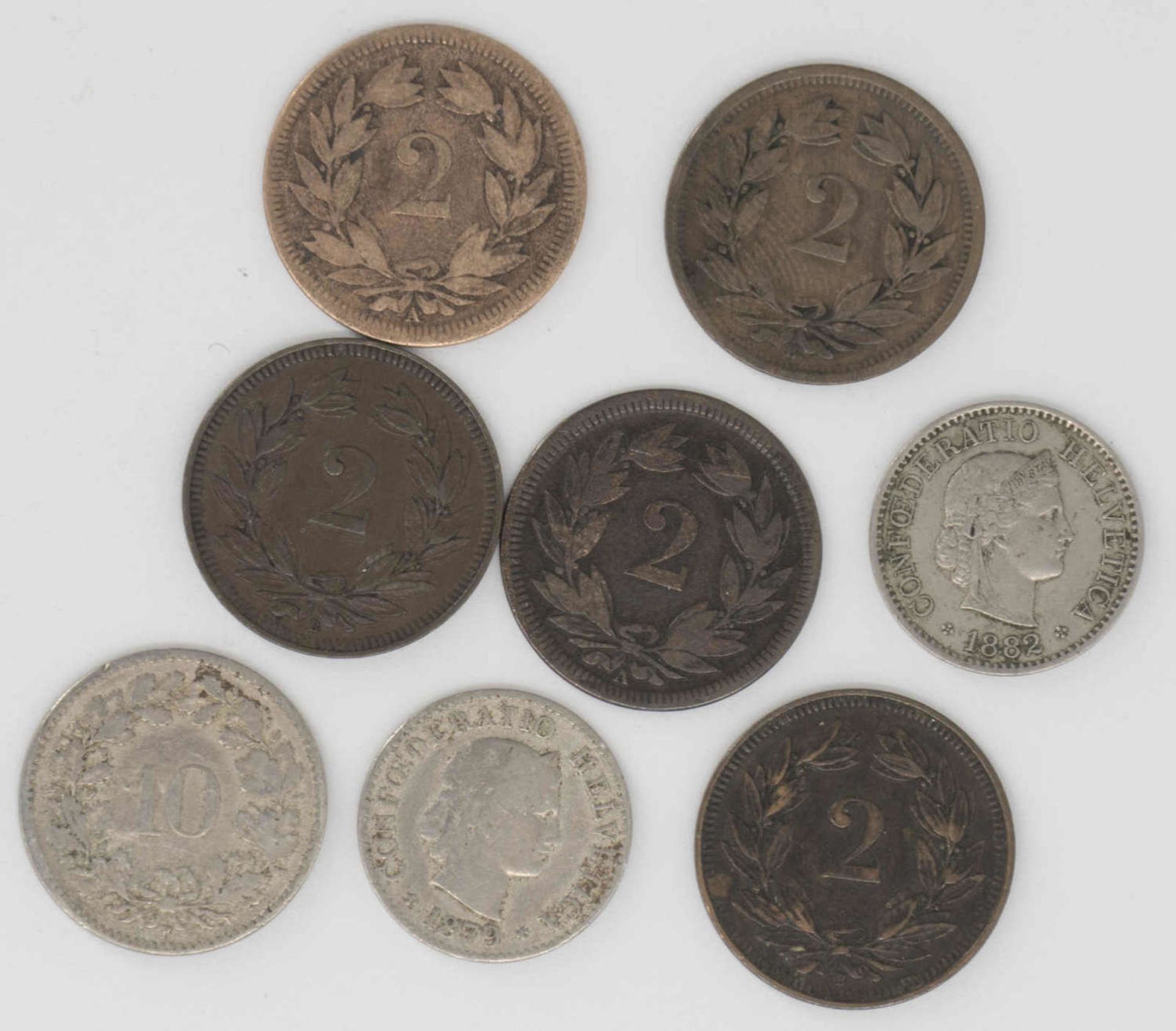 Schweiz 1851/1915, Lot Umlaufmünzen, bestehend aus 2.-, 5.- und 10 Rappen. Erhaltung: ss.Schweiz - Image 2 of 2