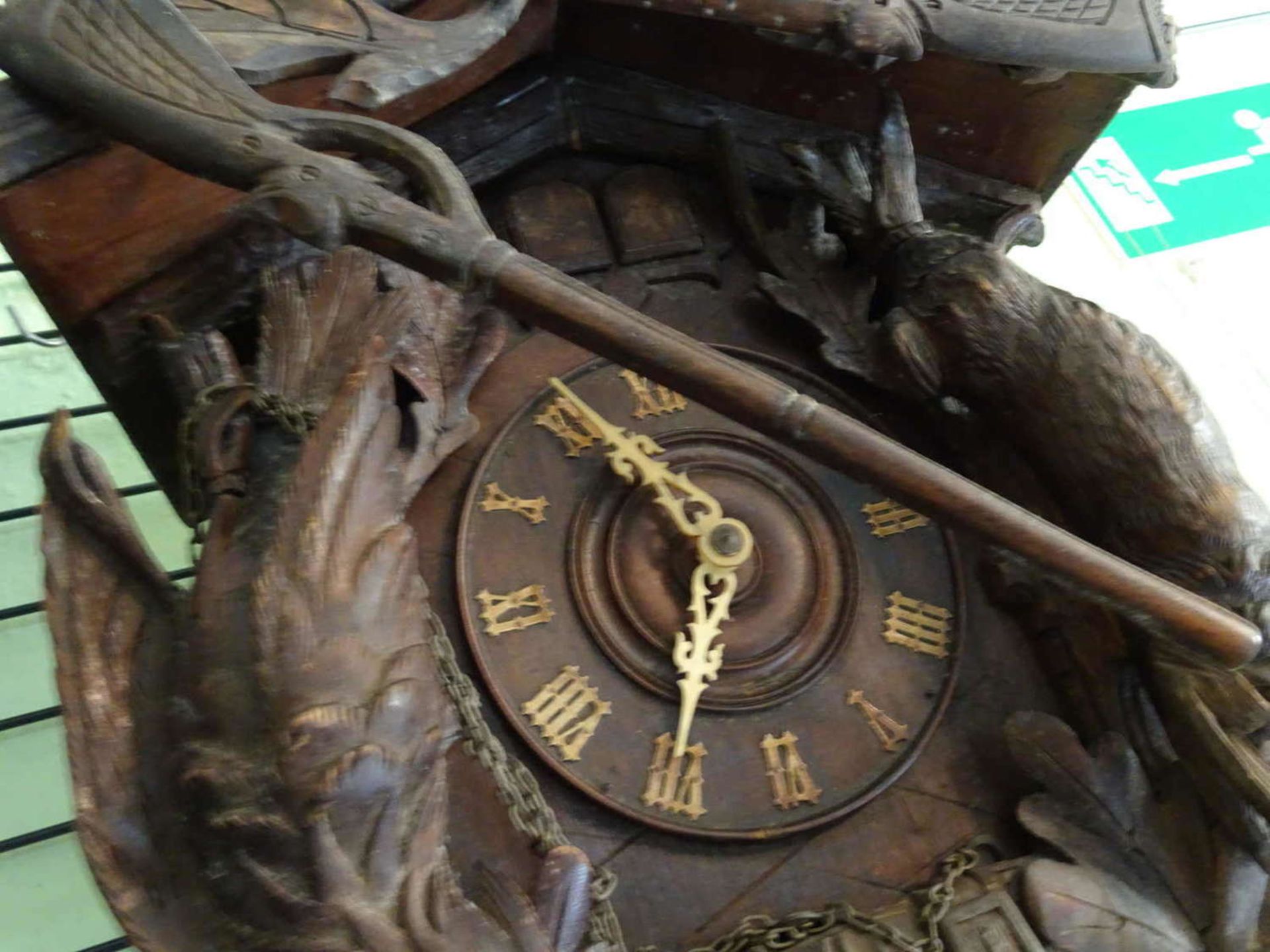 large cuckoo clock, two weights, with ample carvings, rare. Dimensions approx. 65 x 40 x 40cmgroße - Image 2 of 2