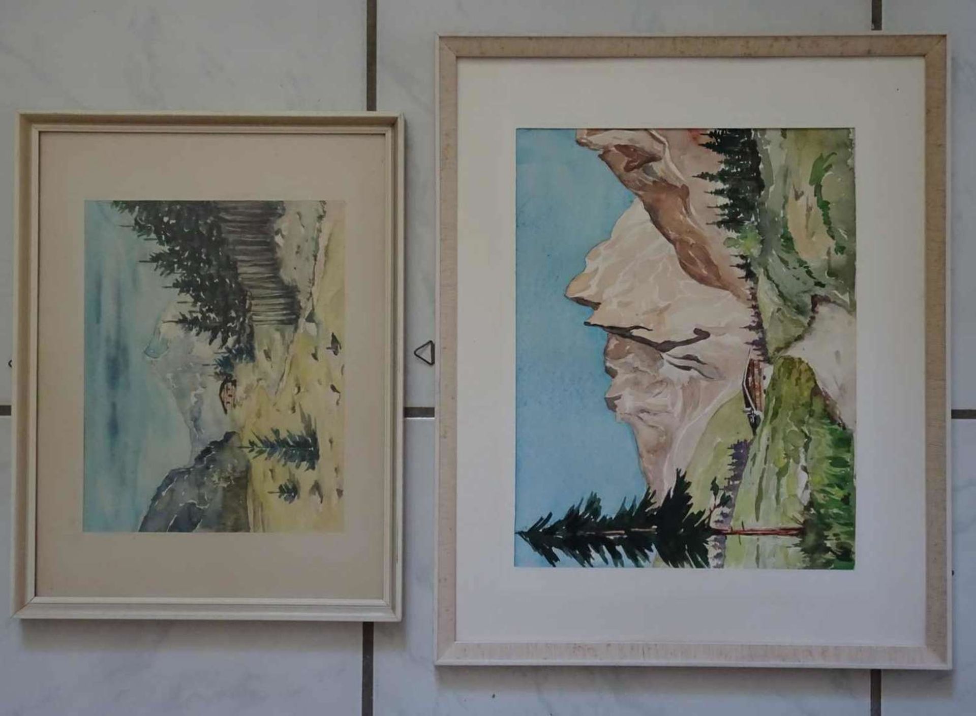 unknown artist, 2 watercolors on paper "Mountains", framed.unbekannter Künstler, 2 Aquarelle auf