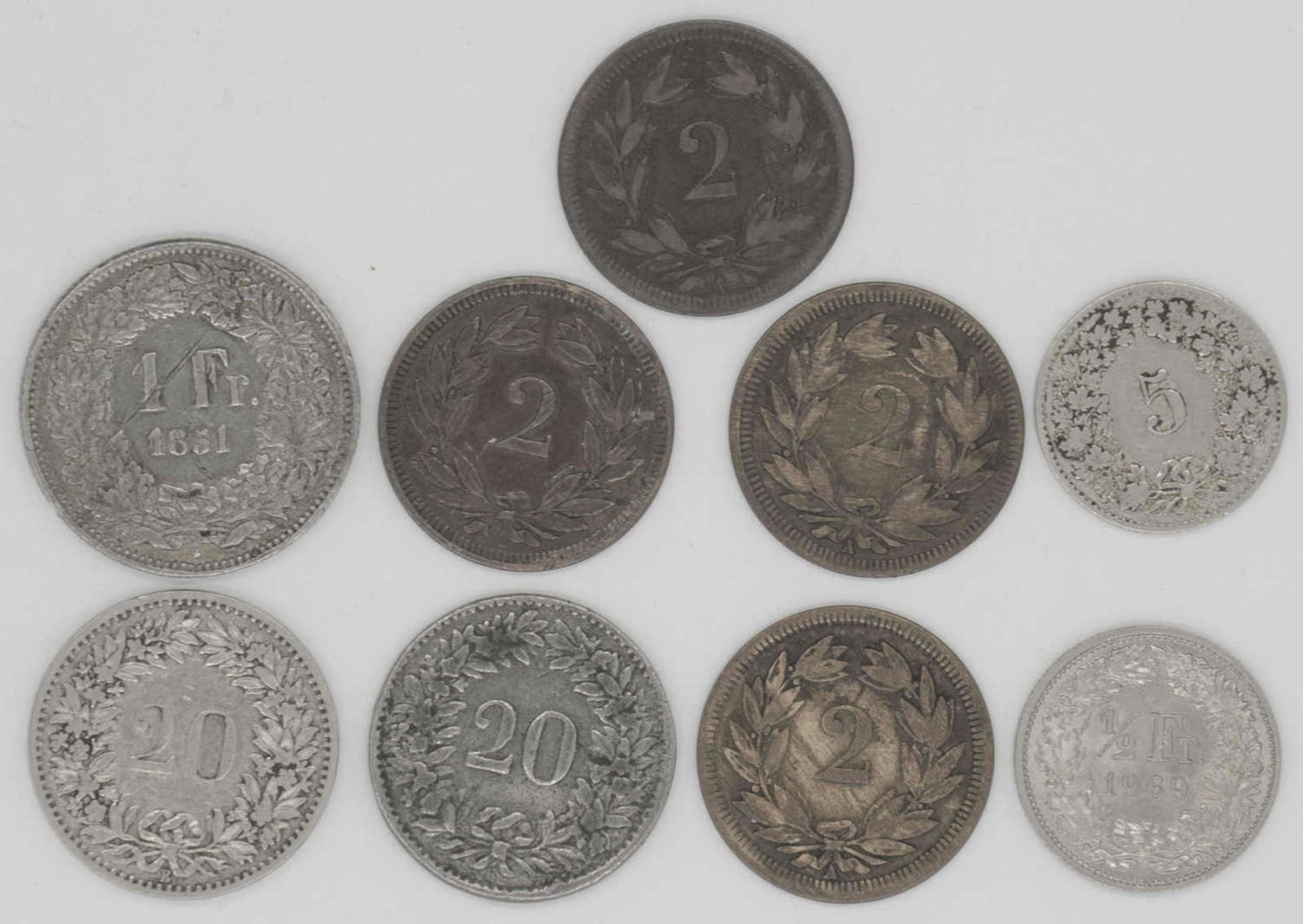 Schweiz 181850/1969, Lot Kleinmünzen, bestehend aus: 2 Rappen 1950, 2 x 1851 und 1893, 5 Rappen - Bild 2 aus 2