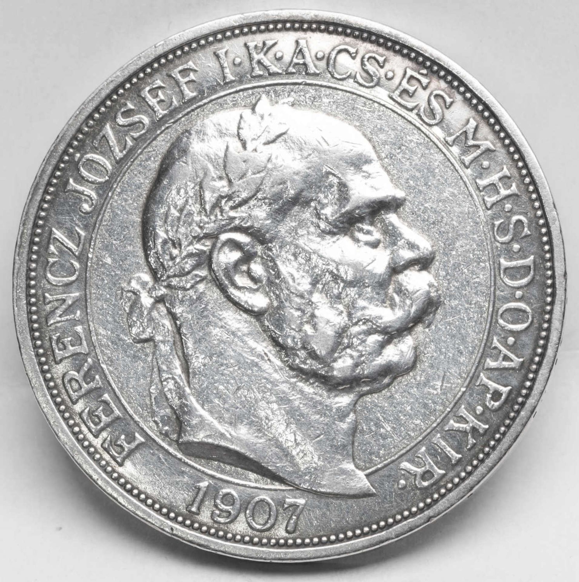 Österreich - Ungarn 1907 KB, 5.- Korona - Silbermünze "Franz Joseph I. - anlässlich seines 40.