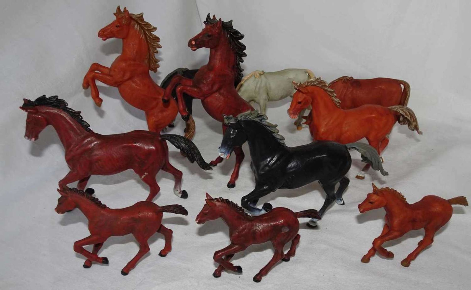 Elastolin Horses, plastic, 7 cm series. A total of 11 pieces. Very good condition.Elastolin