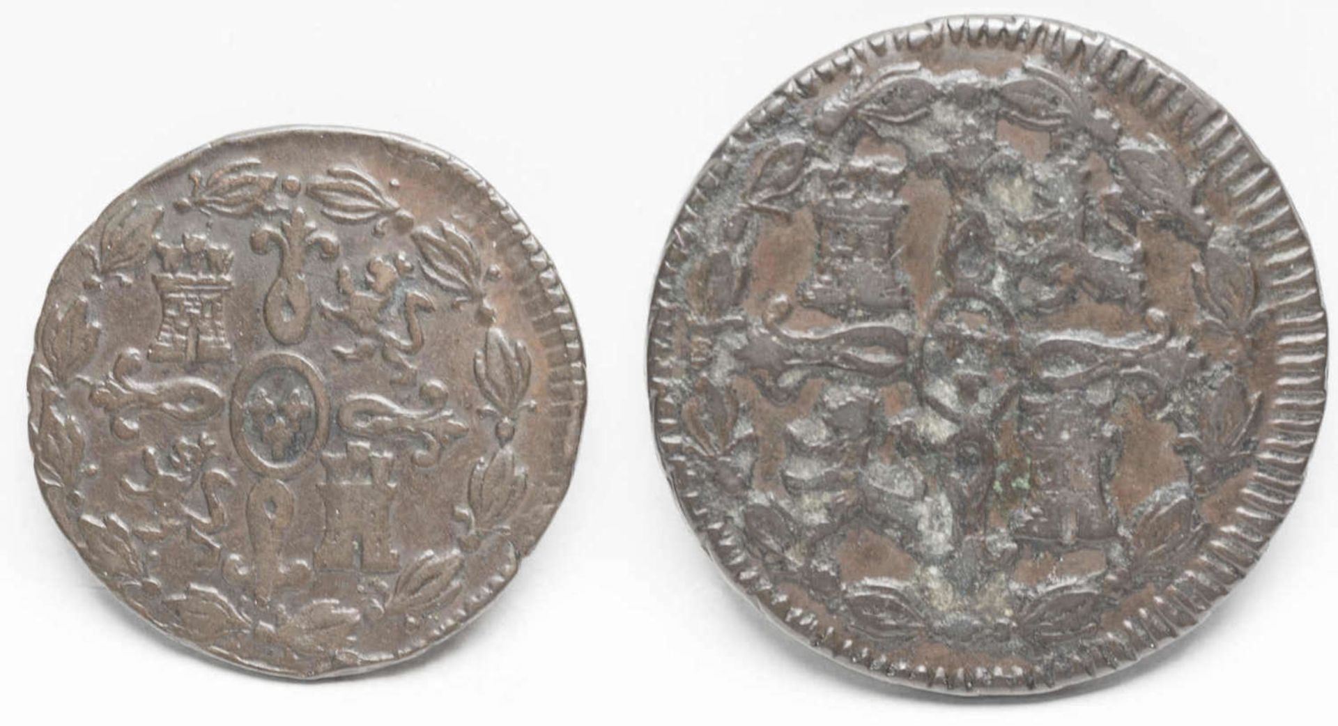 Spanien 1816/26, 1 x 8 Maravedis und 1 x 4 Maravedis "Ferdinand VII.". Kupfer. Erhaltung: ss.Spanien - Bild 2 aus 2