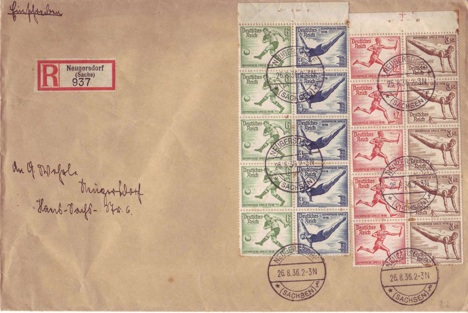 German empire 1936, R letter, local letter from Neugersdorf / Saxonia with Michel - No. 609, 610,