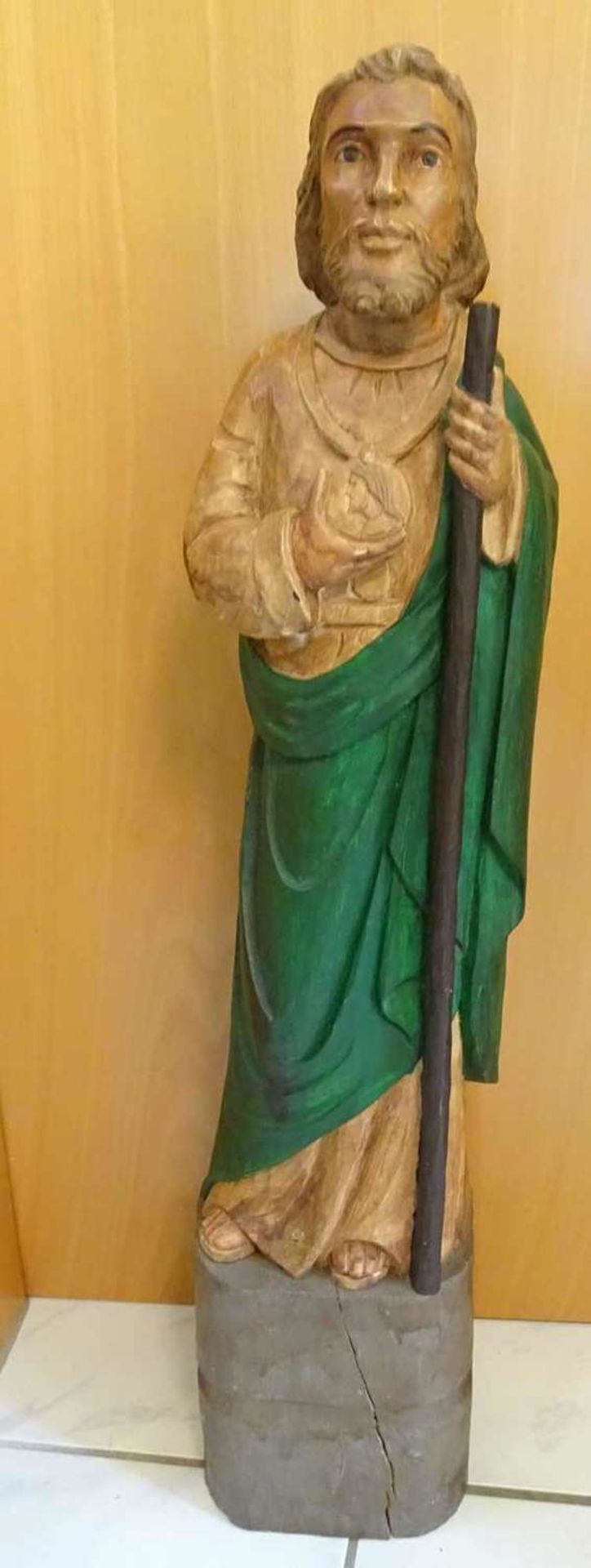 large wooden figure "shepherd with staff", color-coded. Height approx. 95 cm. Statue in good