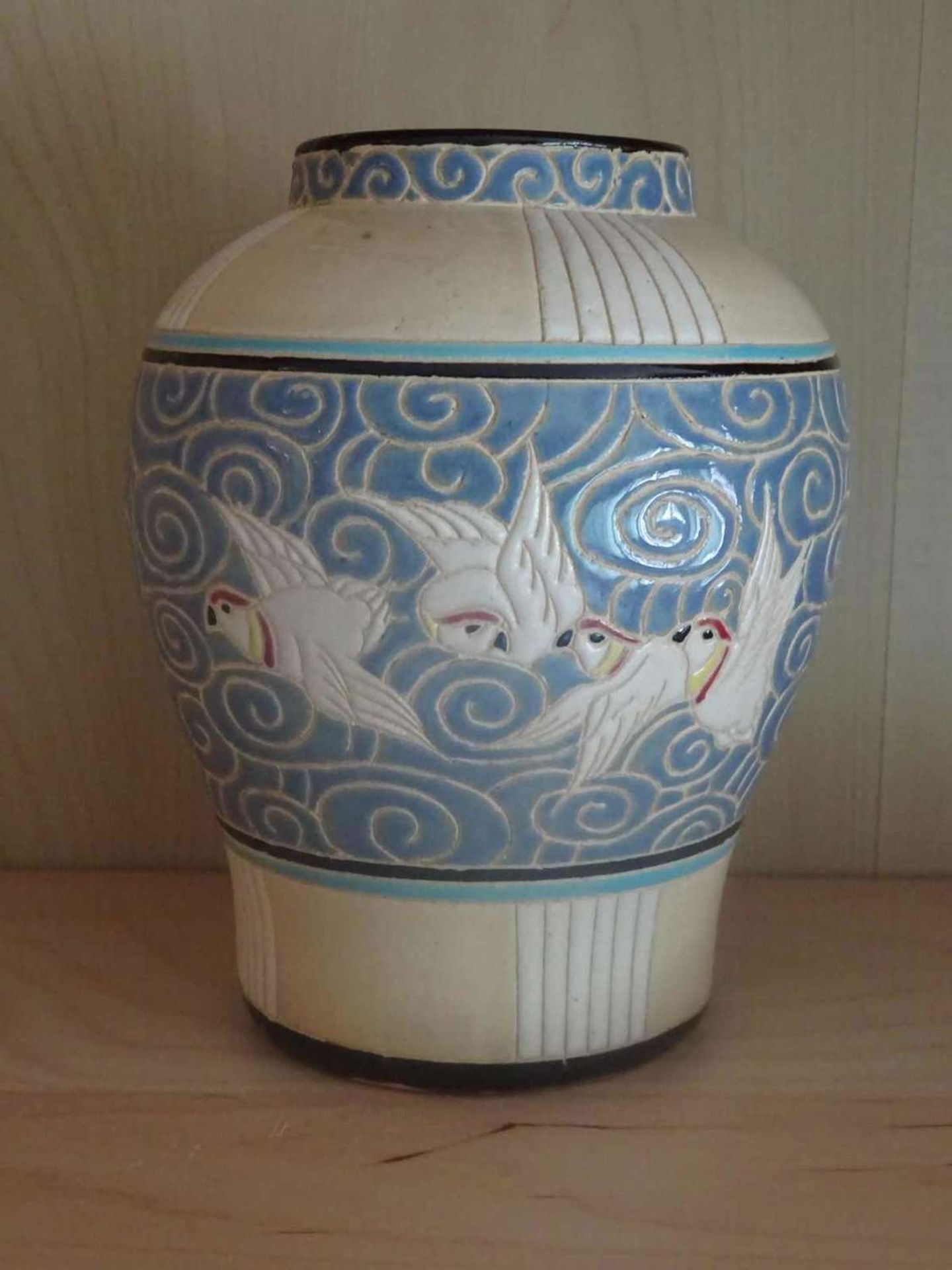 Art Deco ceramic vase, probably Boch-Freres. Good condition with fine scratch technique. Good