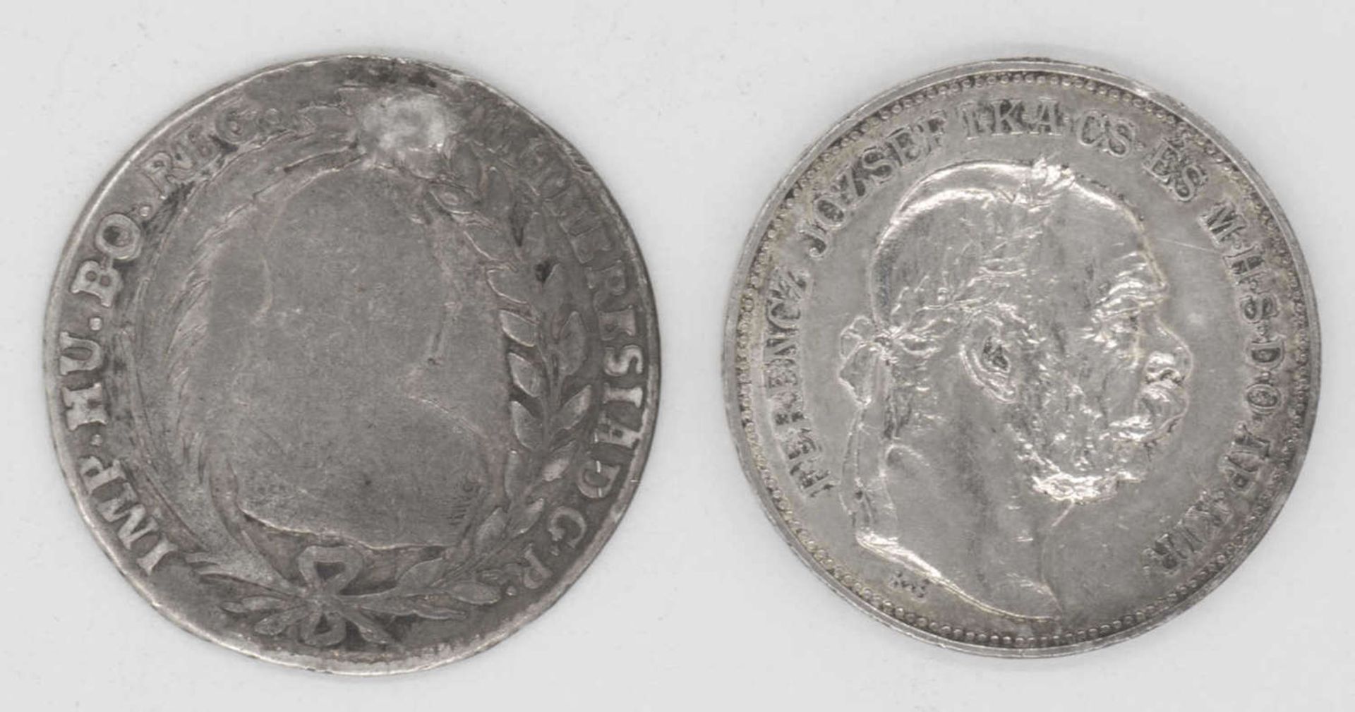 Österreich - Ungarn 1773/1913, 20 Kreuzer 1773 Maria Theresia, Erhaltung: s und 1913 2 Korona,