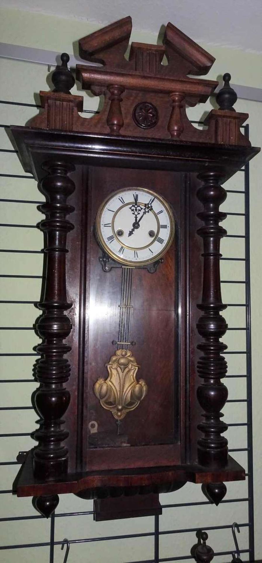 Wilhelminian style wall clock, with elaborate attachment, beautiful pendulum, dimensions