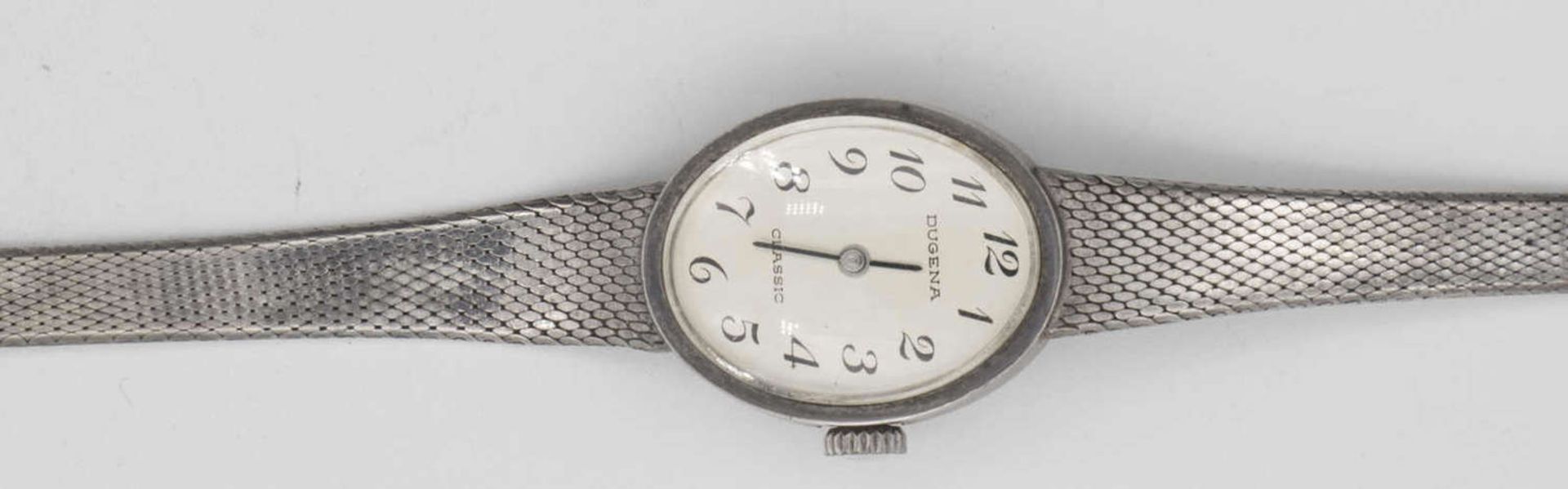 Dugena Damen - Armbanduhr Classic. Silber 835. Handaufzug. Gewicht: ca. 25,1 g. Die Uhr läuft an.