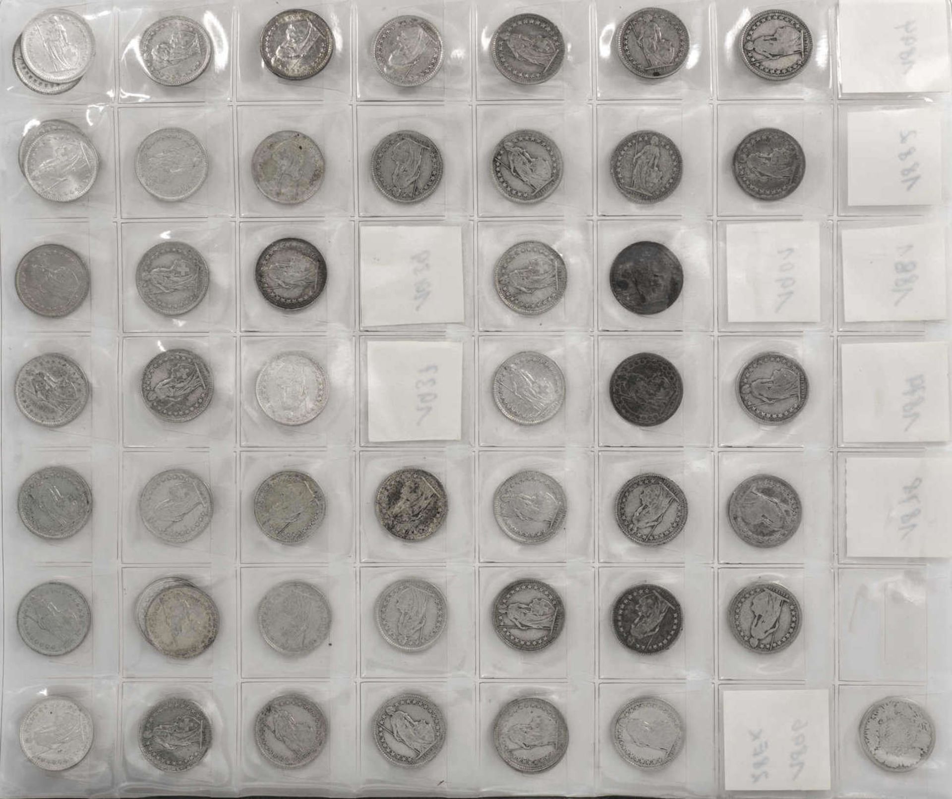 Schweiz 1879/1966, Sammlung 1/2 Franken - Münzen von 1879 bis 1966. Insgesamt 53 Stück. Erhaltung: - Bild 2 aus 2